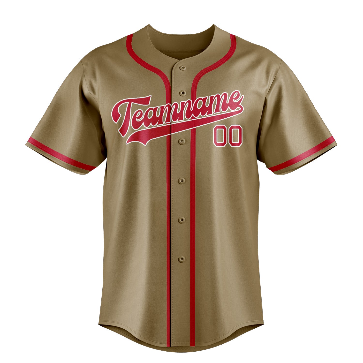Custom Light Khaki Red Baseball Jersey