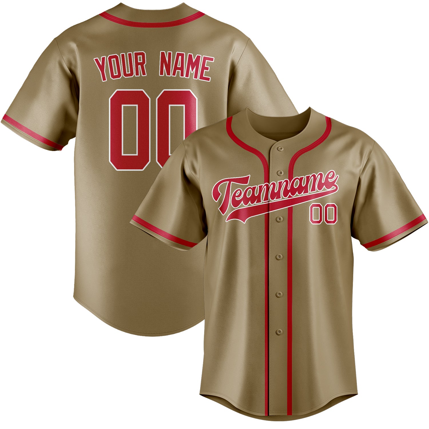 Custom Light Khaki Red Baseball Jersey