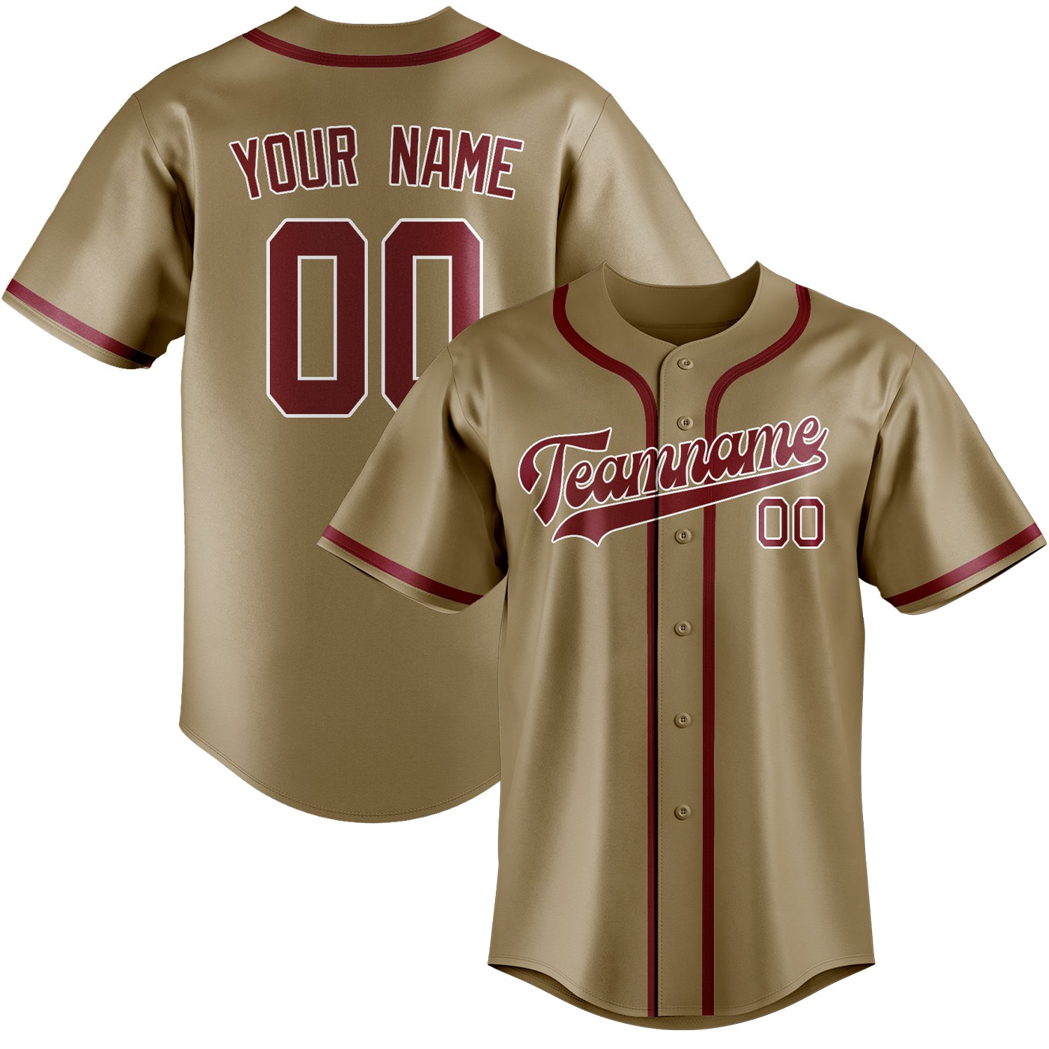 Custom Light Khaki Crimson Red Baseball Jersey