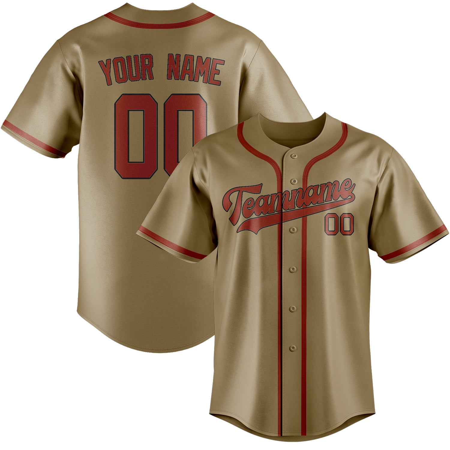 Custom Light Khaki Coral Red Baseball Jersey
