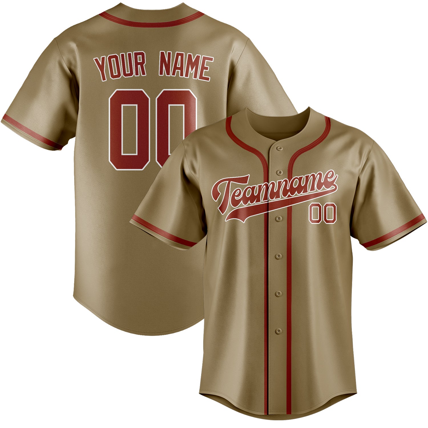 Custom Light Khaki Coral Red Baseball Jersey