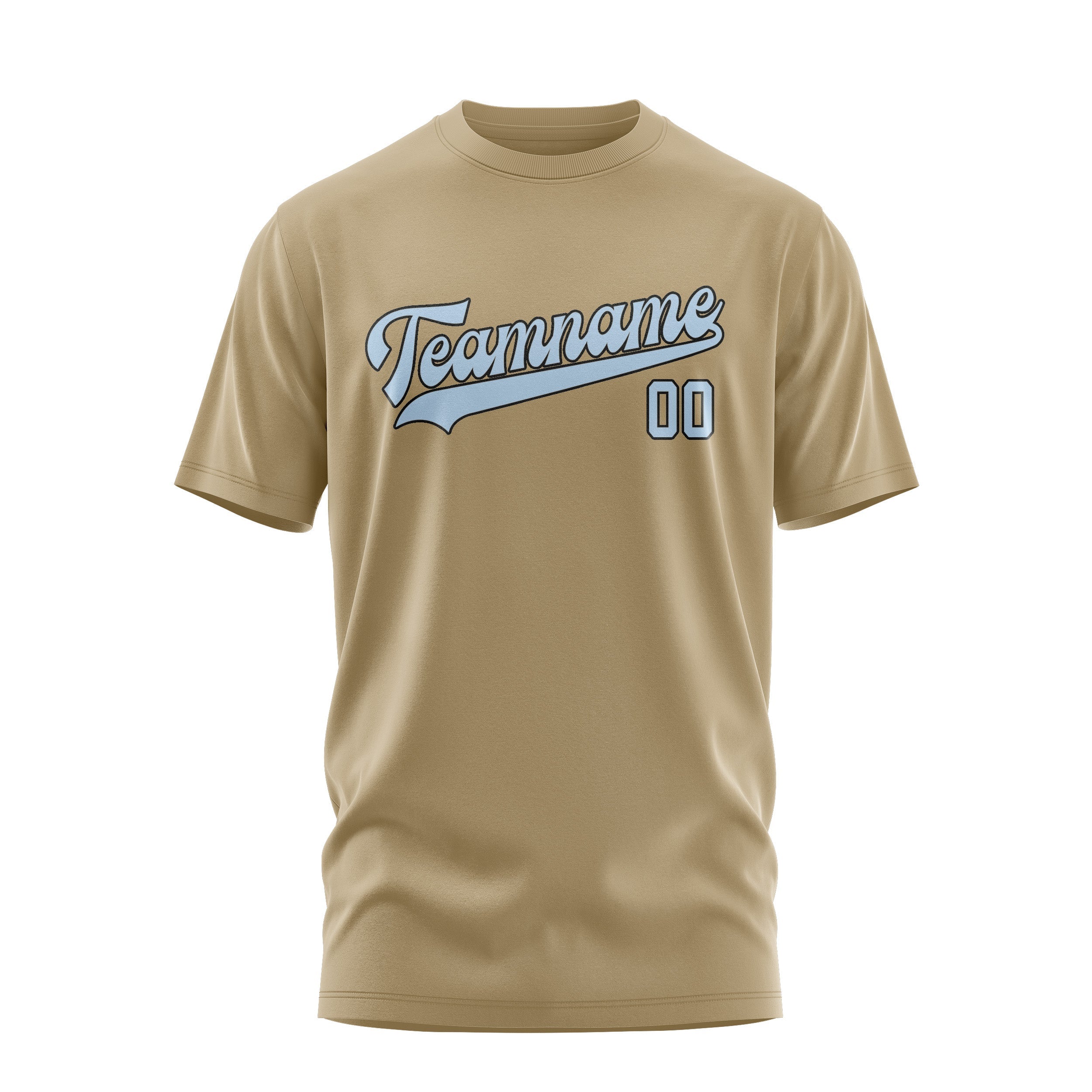Custom Light Khaki Light Blue T-Shirt