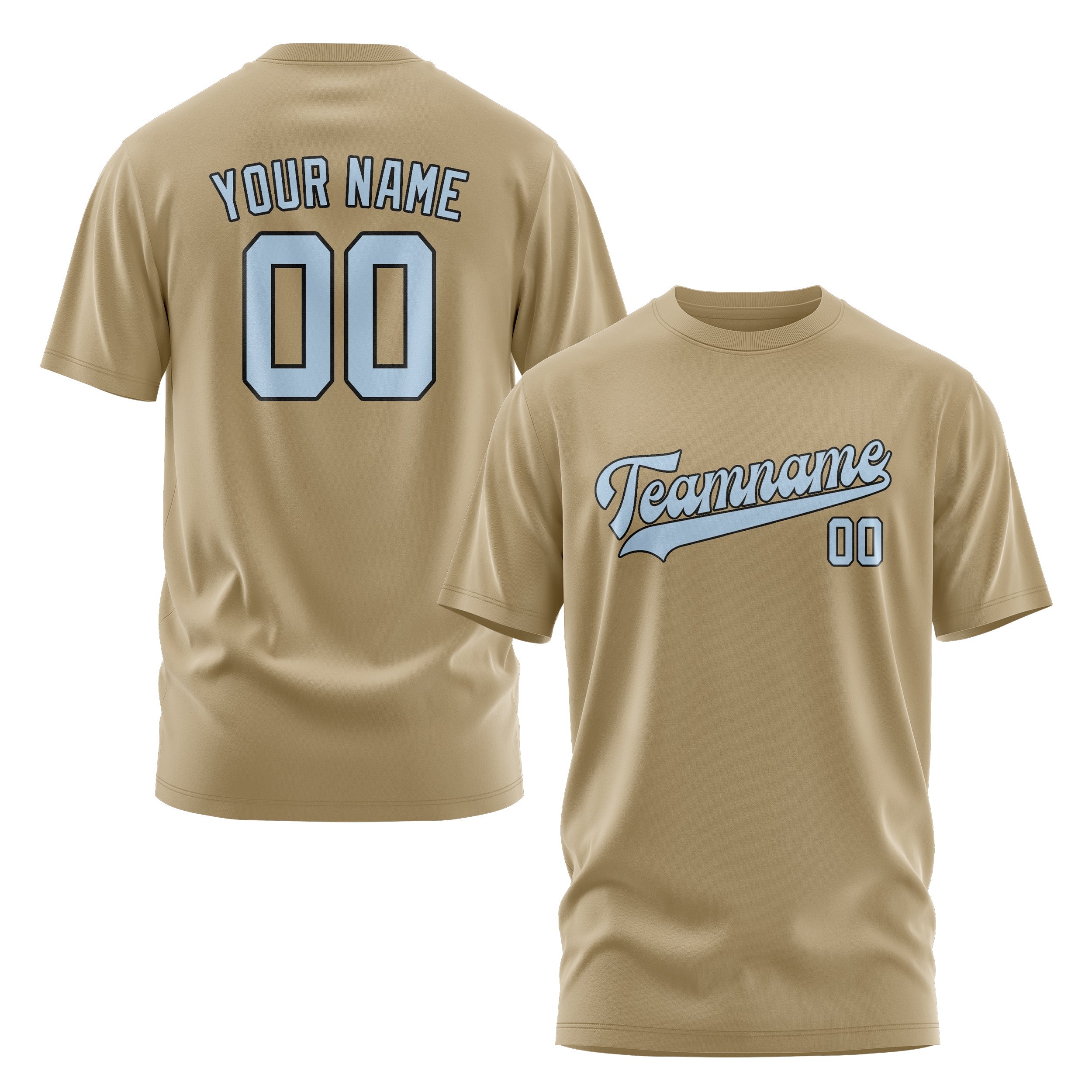 Custom Light Khaki Light Blue T-Shirt
