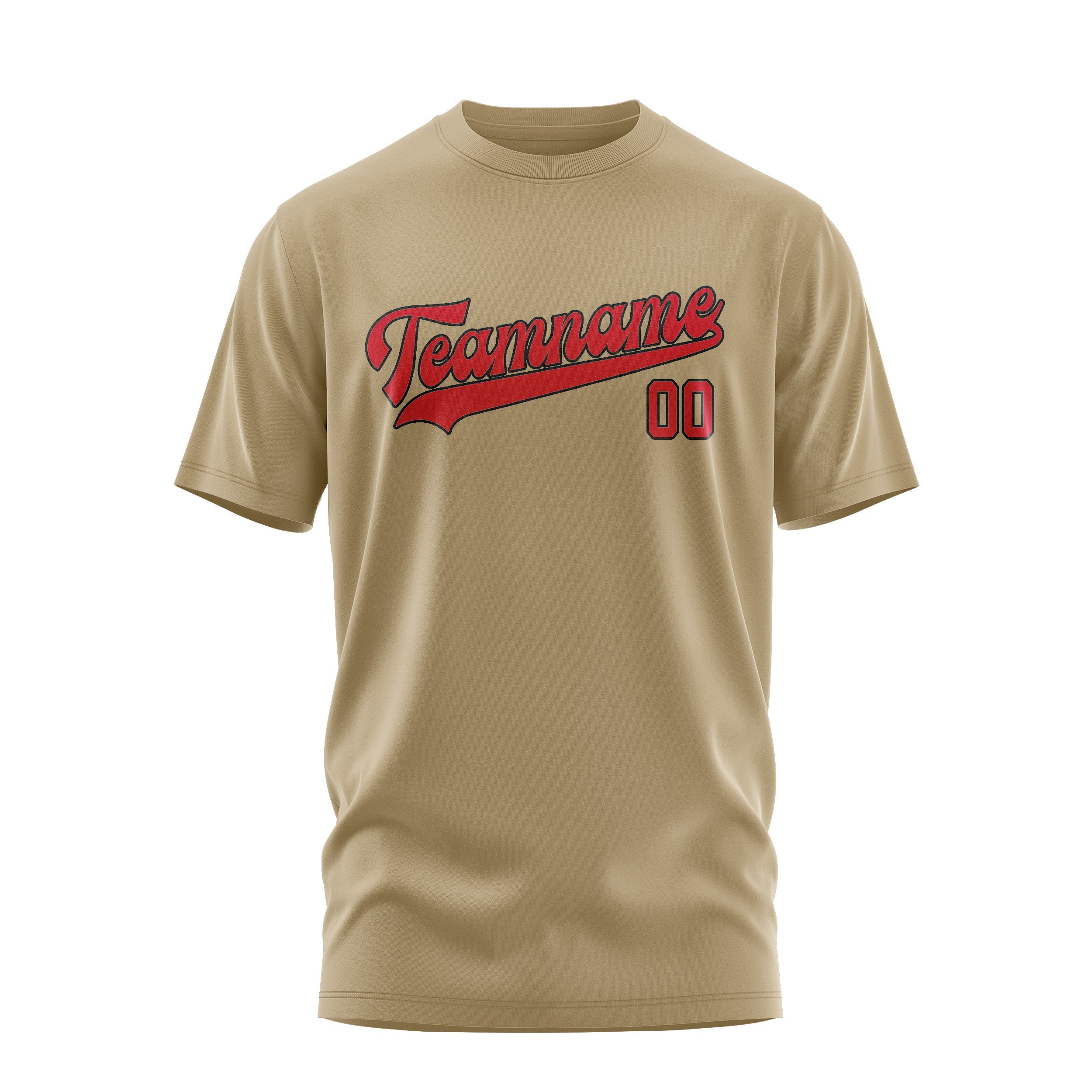 Custom Light Khaki Red T-Shirt
