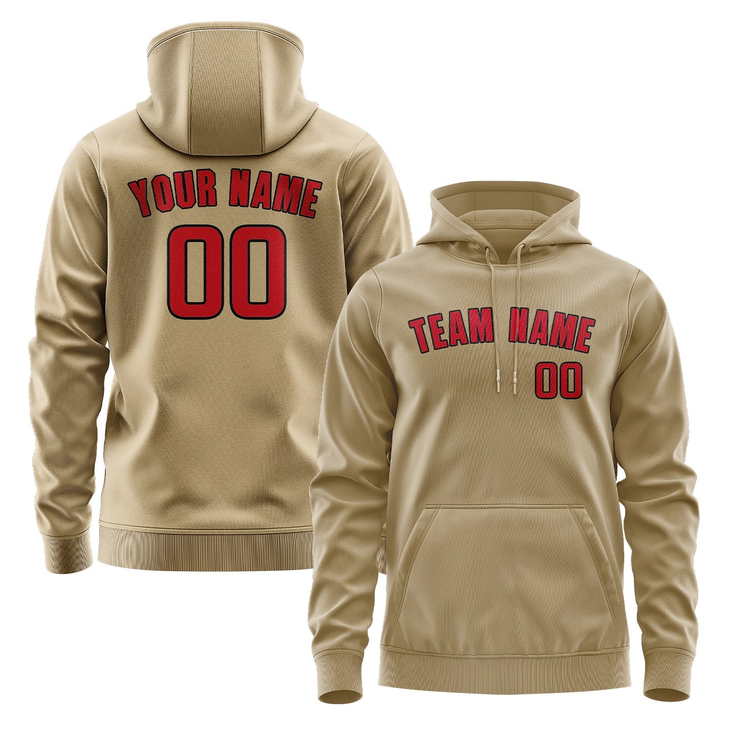Custom Light Khaki Red Hoodie