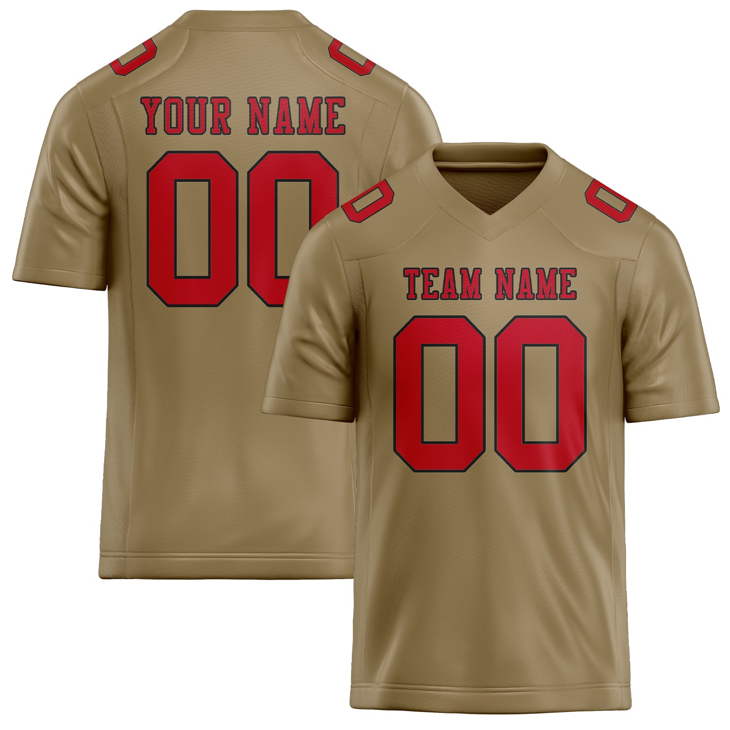 Custom Light Khaki Red Football Jersey
