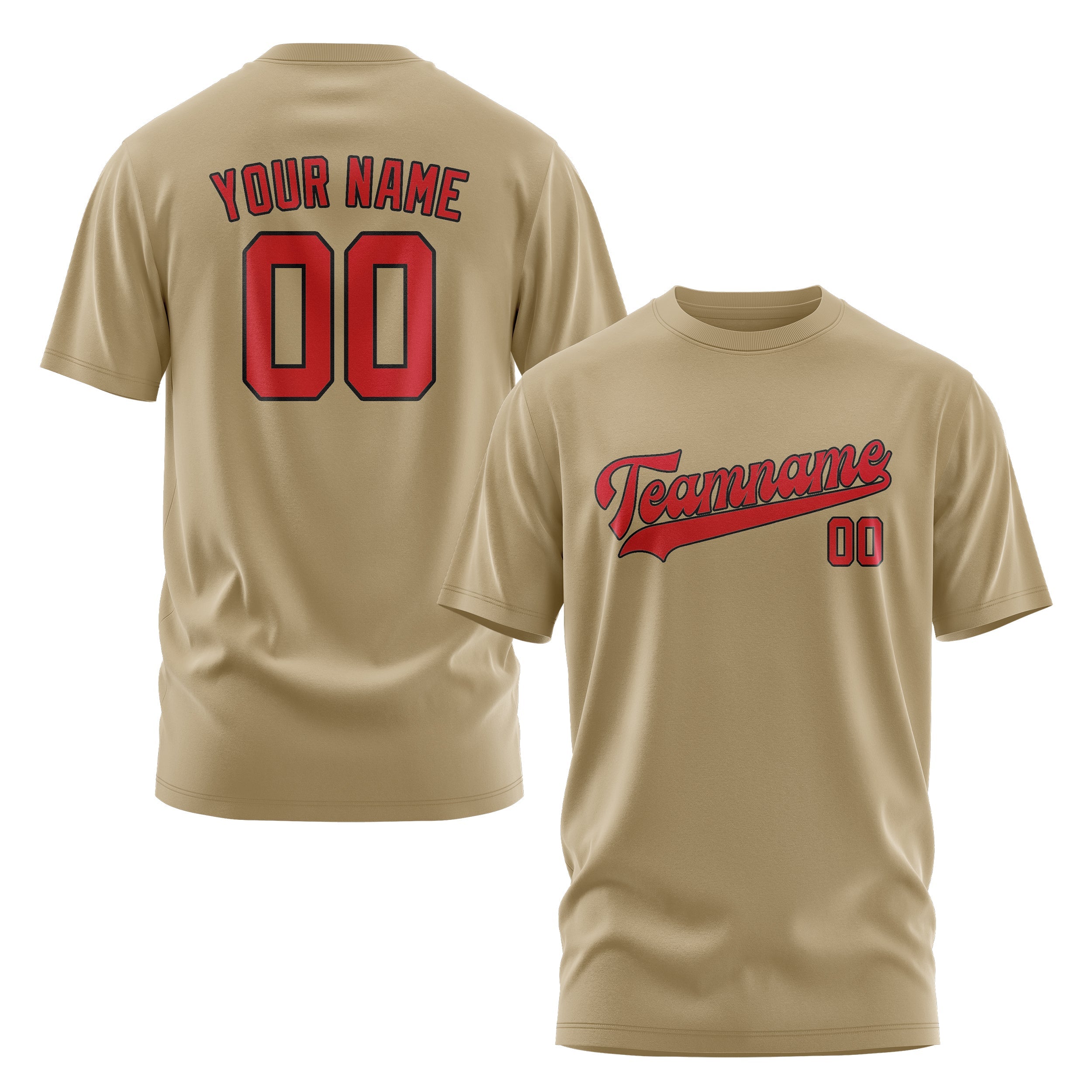 Custom Light Khaki Red T-Shirt