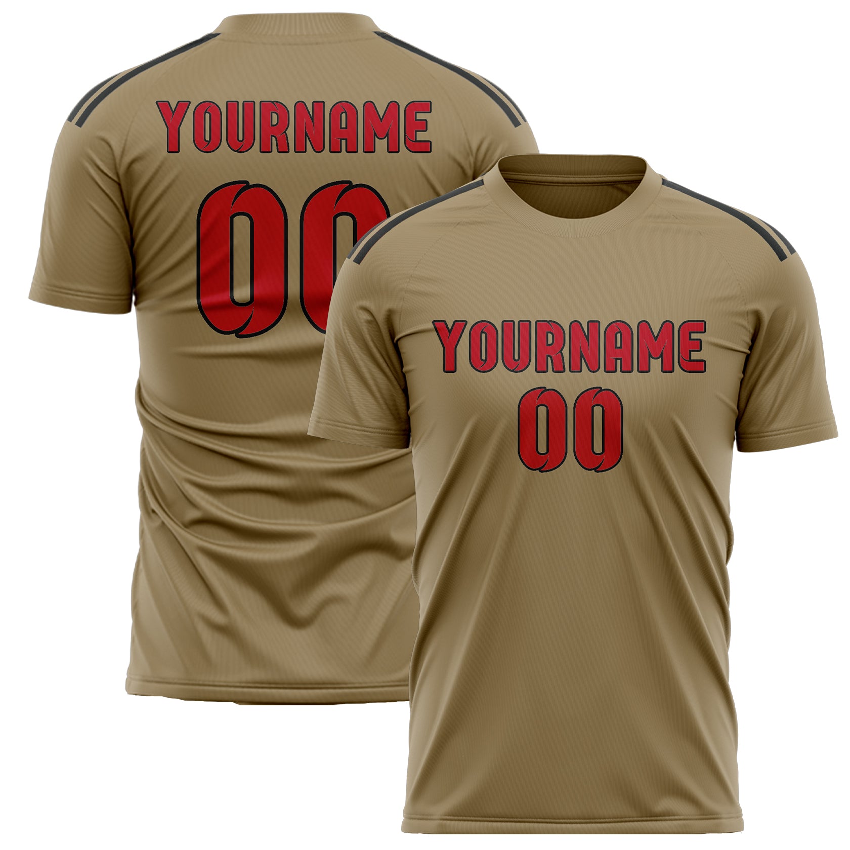 Custom Light Khaki Red Soccer Jersey