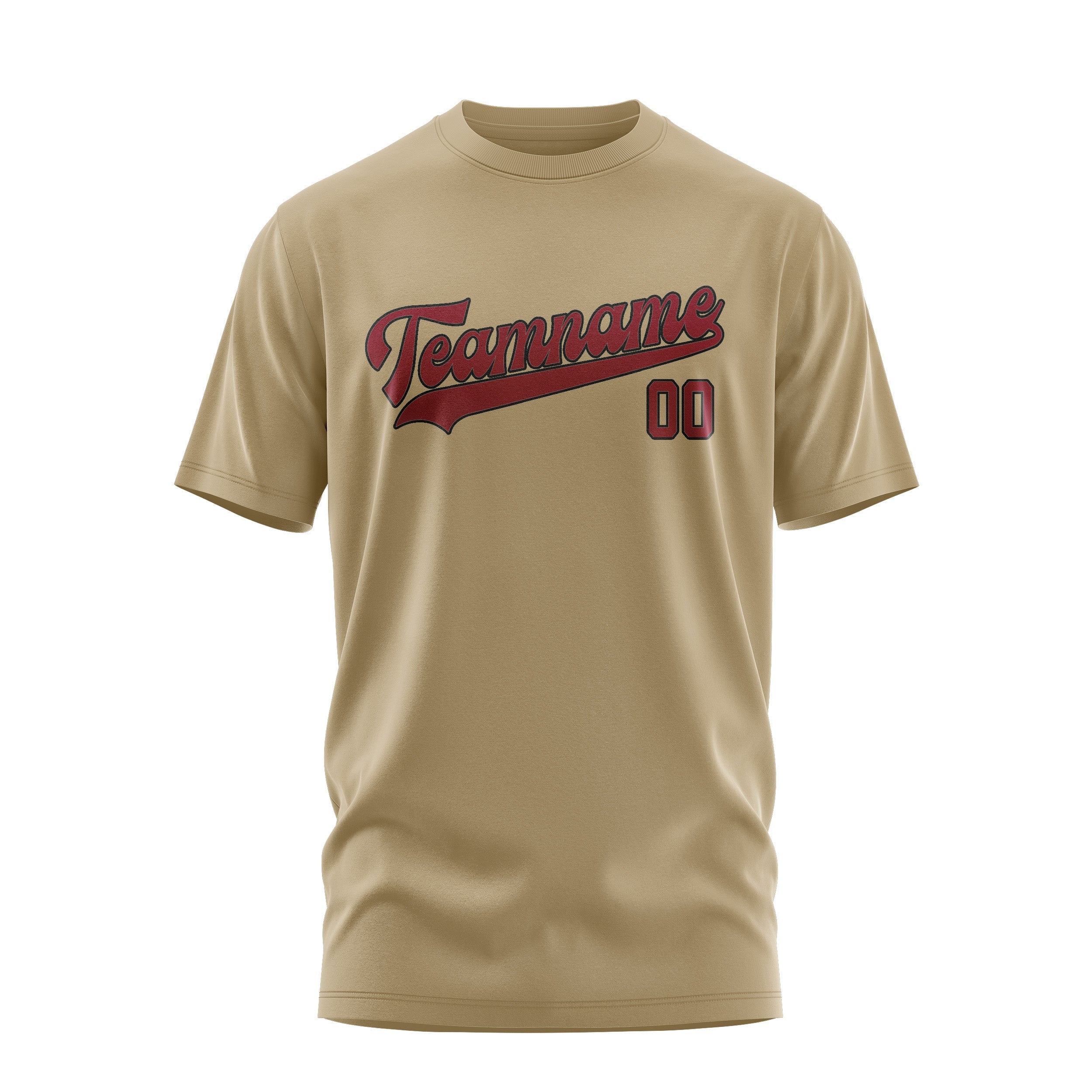 Custom Light Khaki Crimson Red T-Shirt