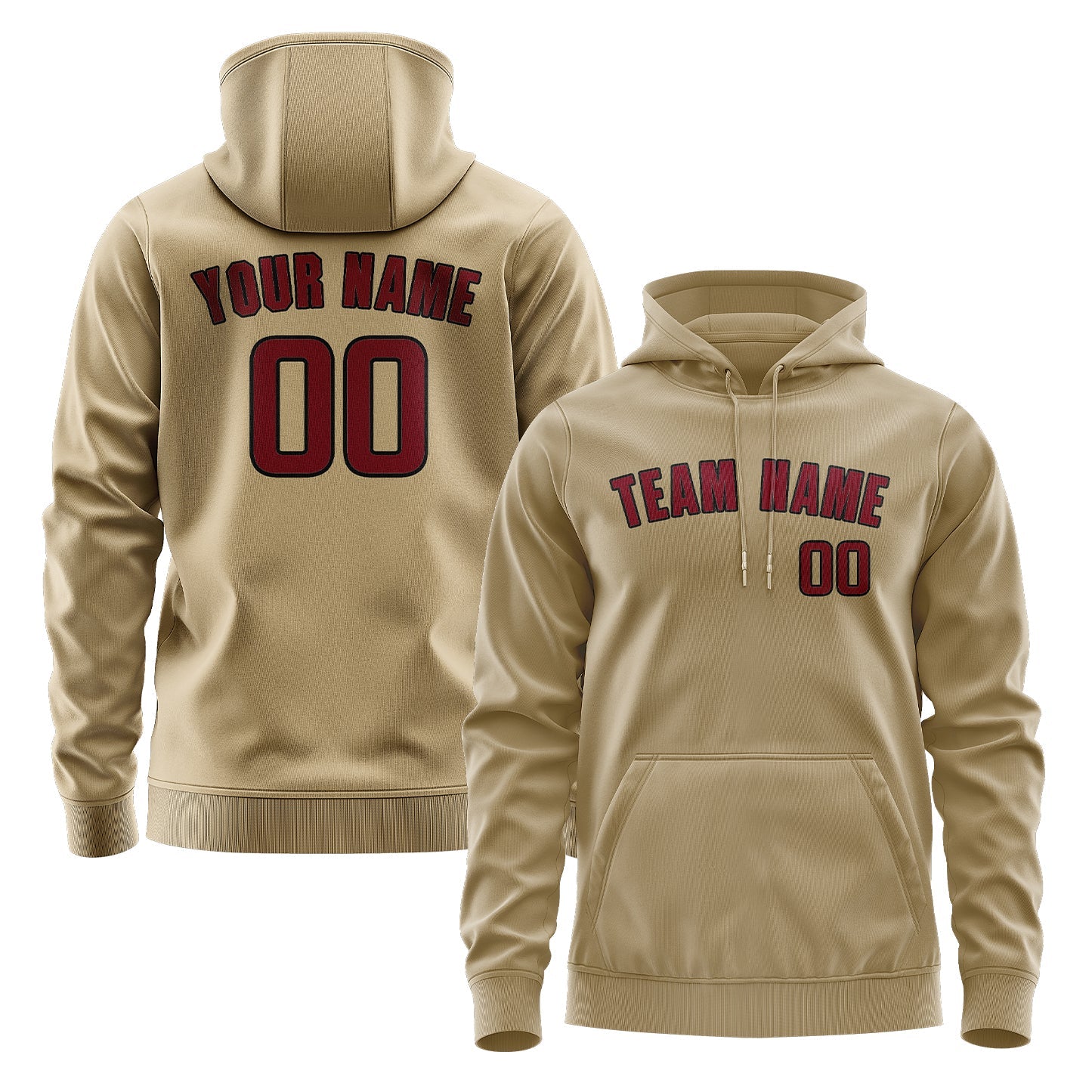 Custom Light Khaki Crimson Red Hoodie
