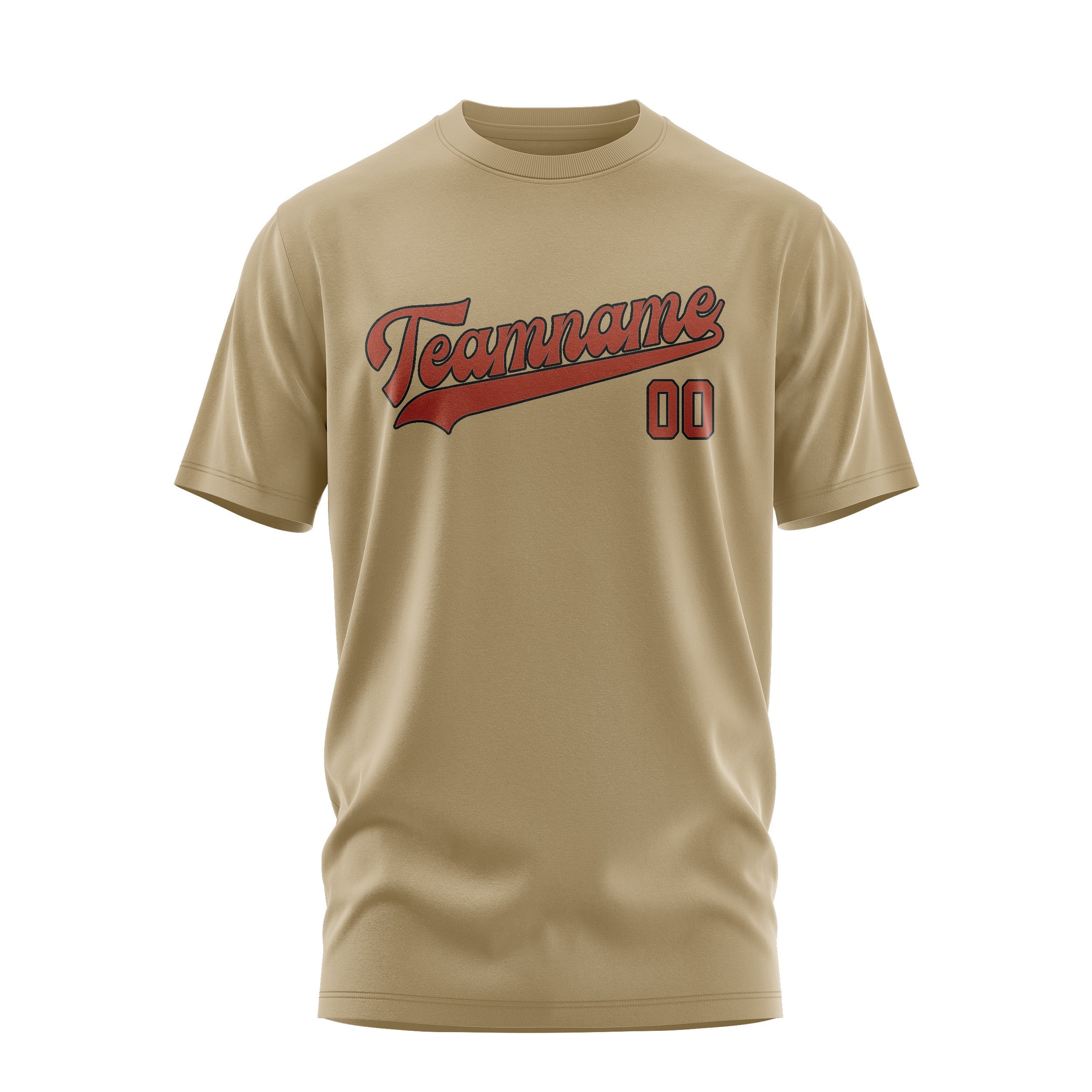 Custom Light Khaki Coral Red T-Shirt