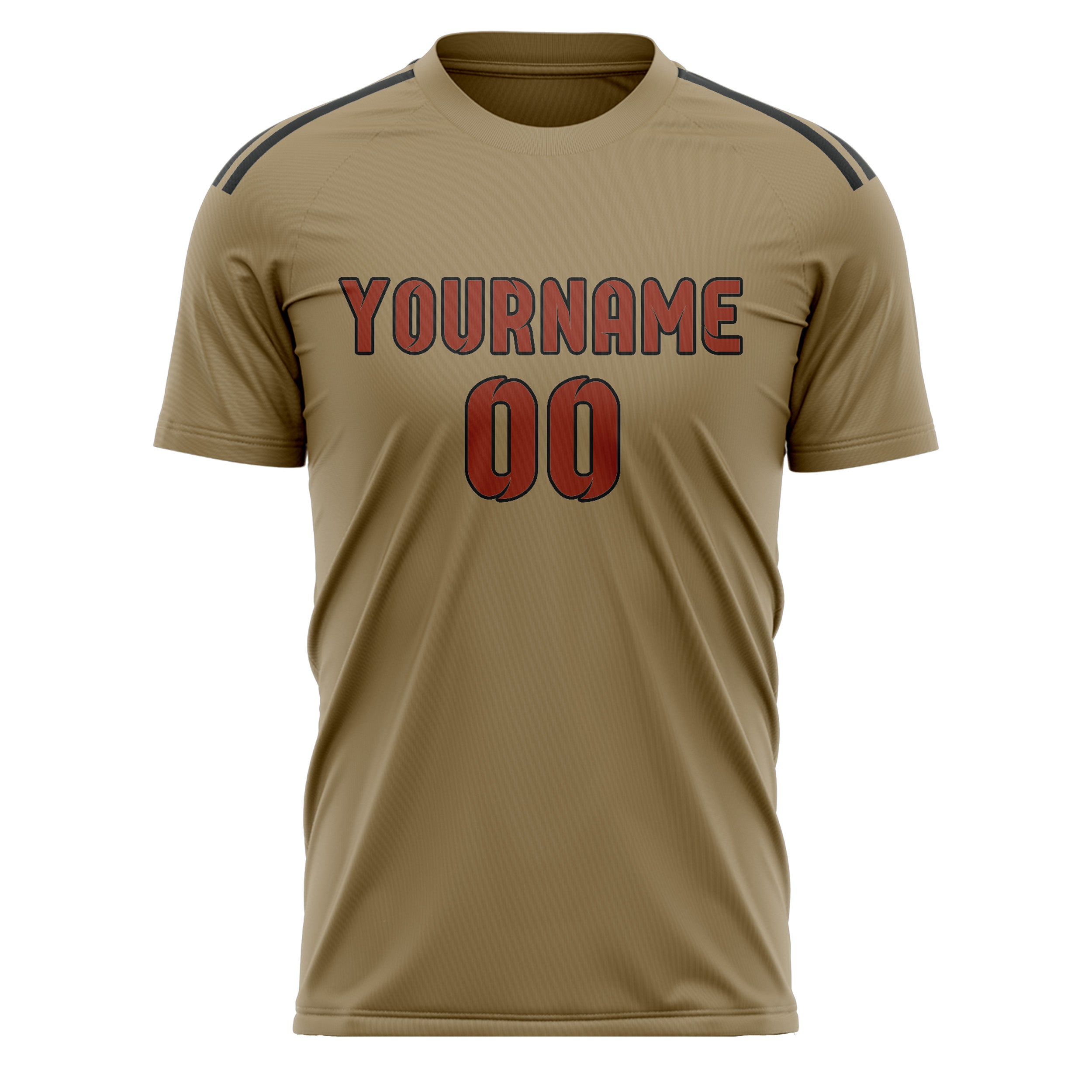 Custom Light Khaki Coral Red Soccer Jersey