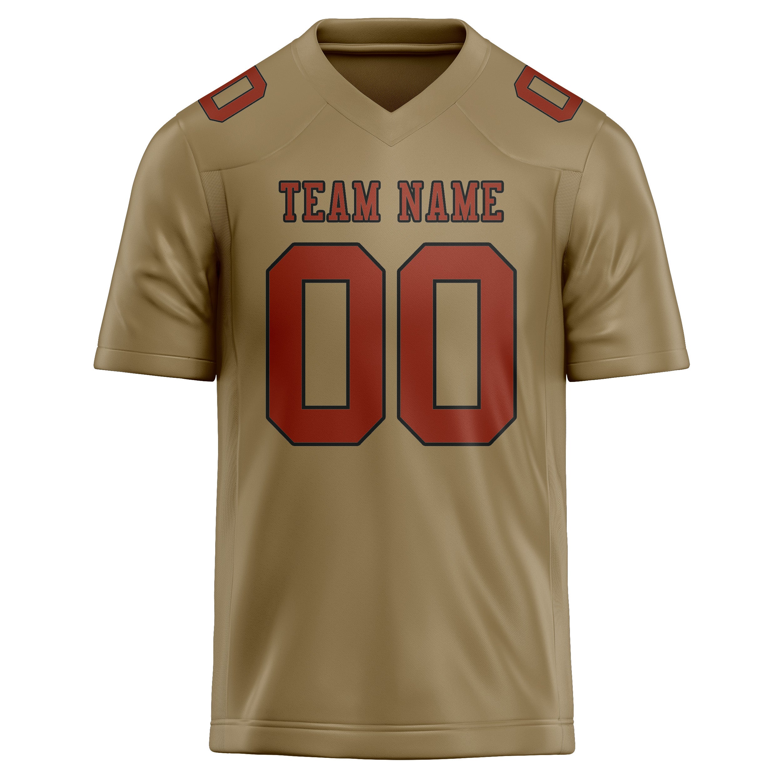 Custom Light Khaki Coral Red Football Jersey
