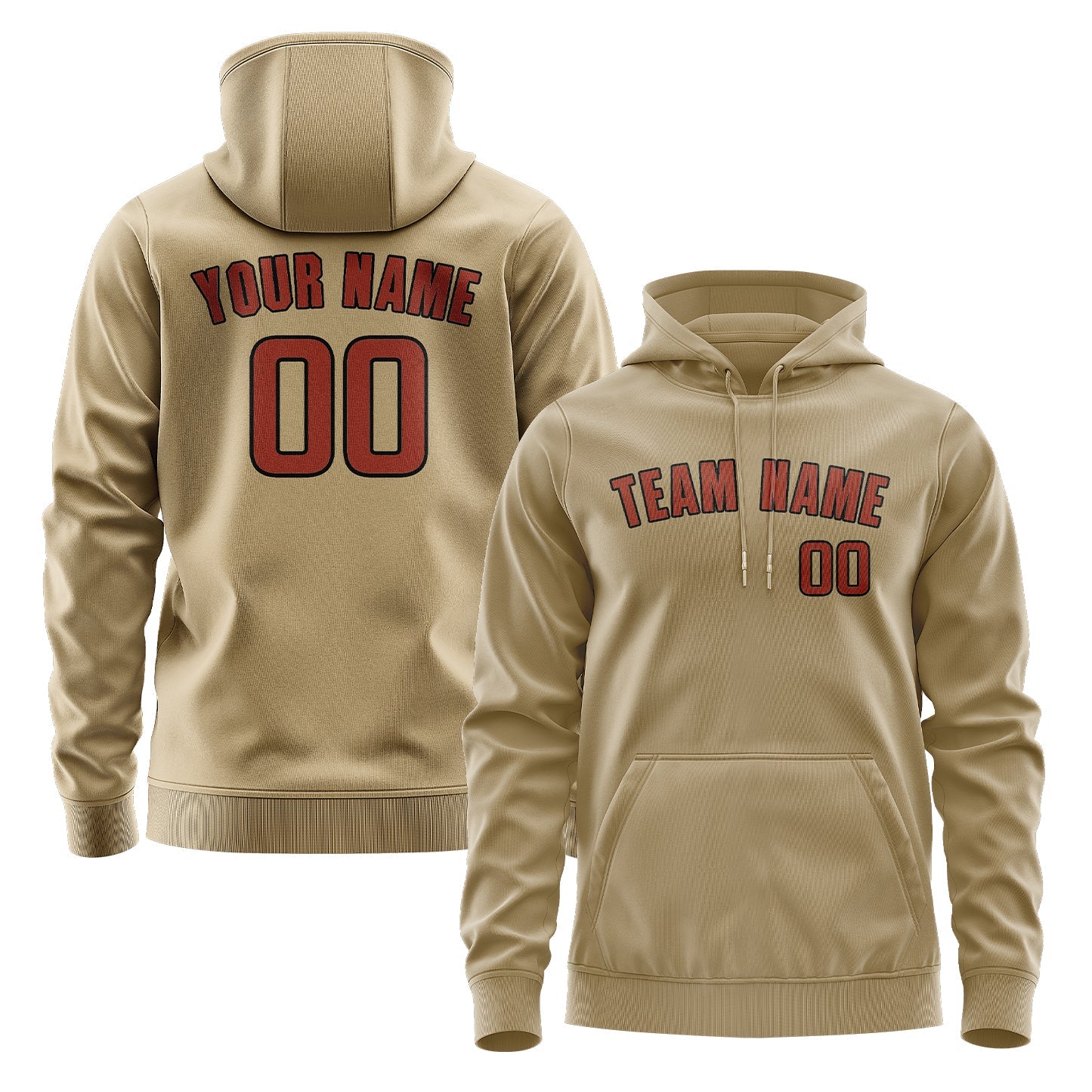Custom Light Khaki Coral Red Hoodie