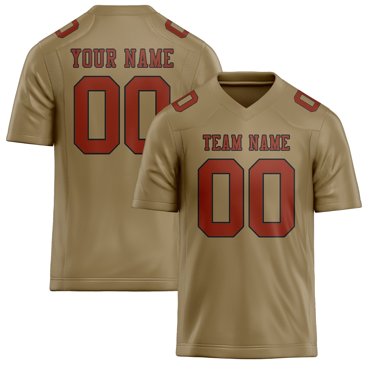 Custom Light Khaki Coral Red Football Jersey