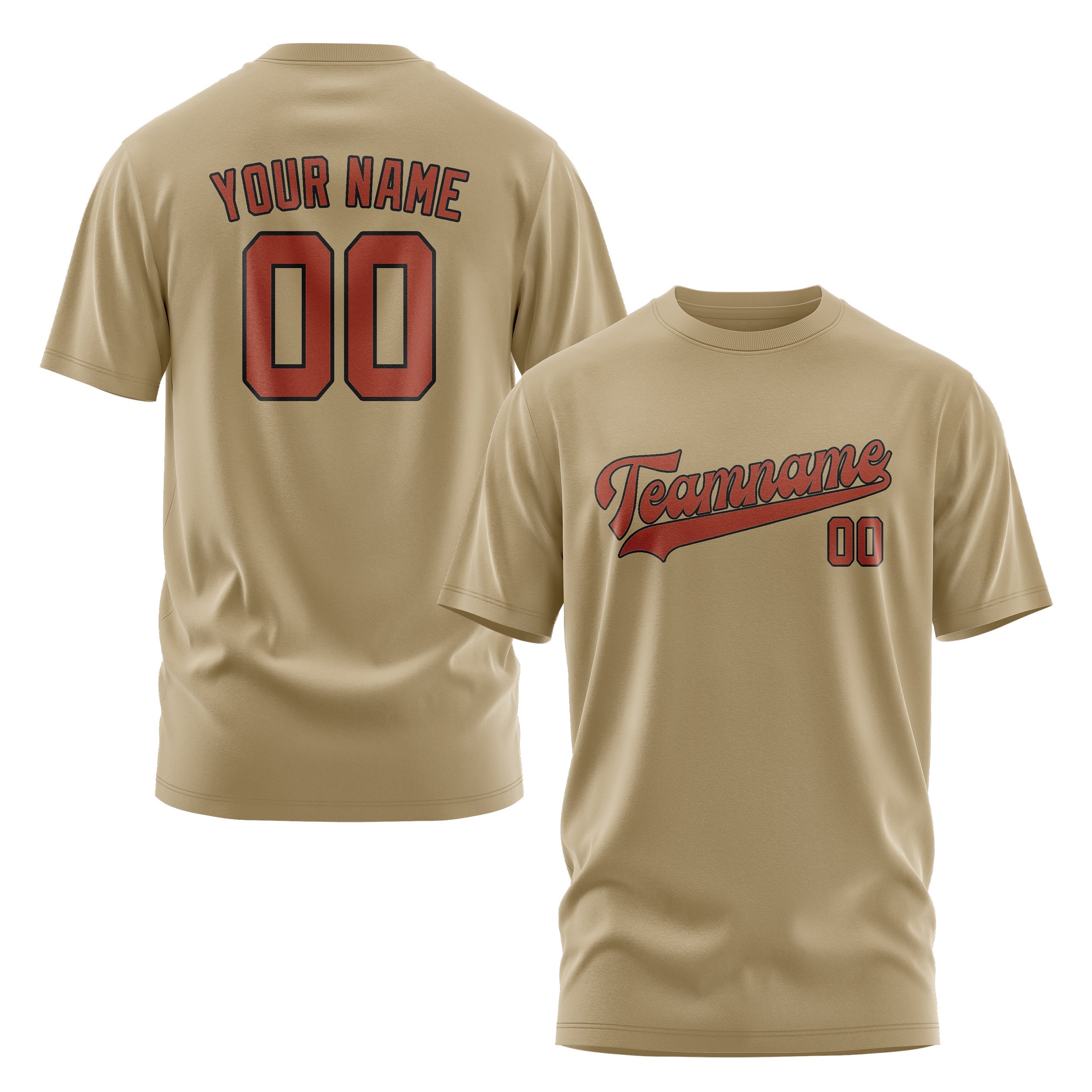 Custom Light Khaki Coral Red T-Shirt