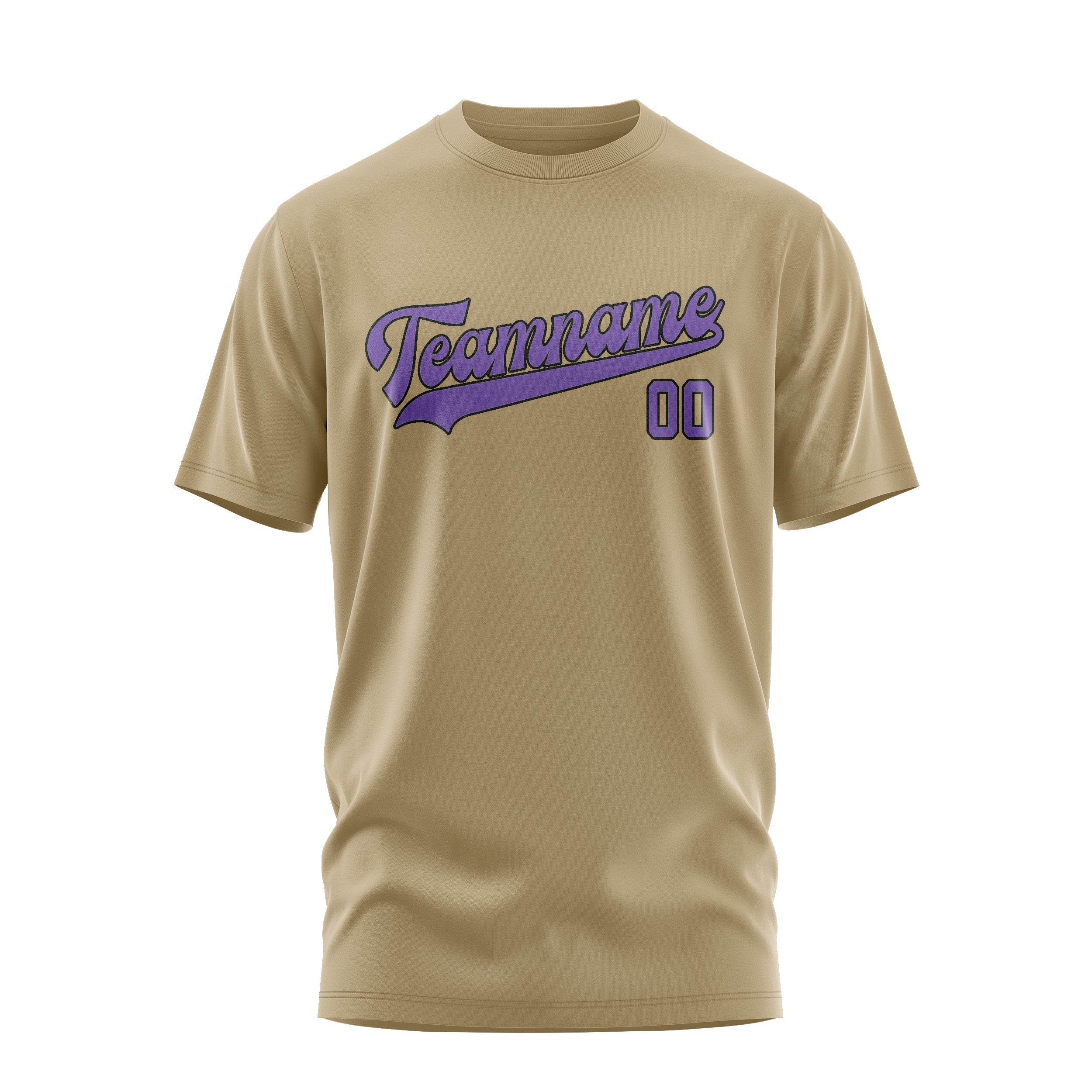 Custom Light Khaki Light Purple T-Shirt