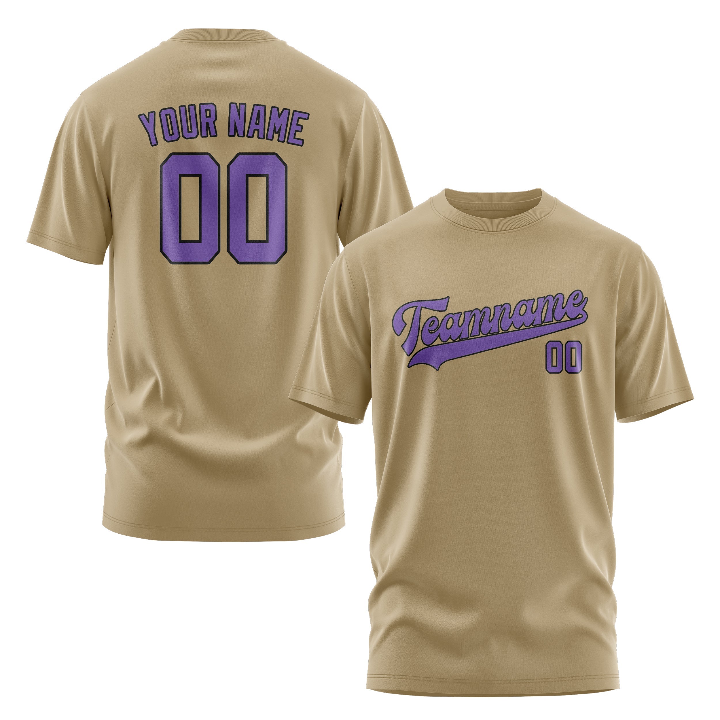 Custom Light Khaki Light Purple T-Shirt