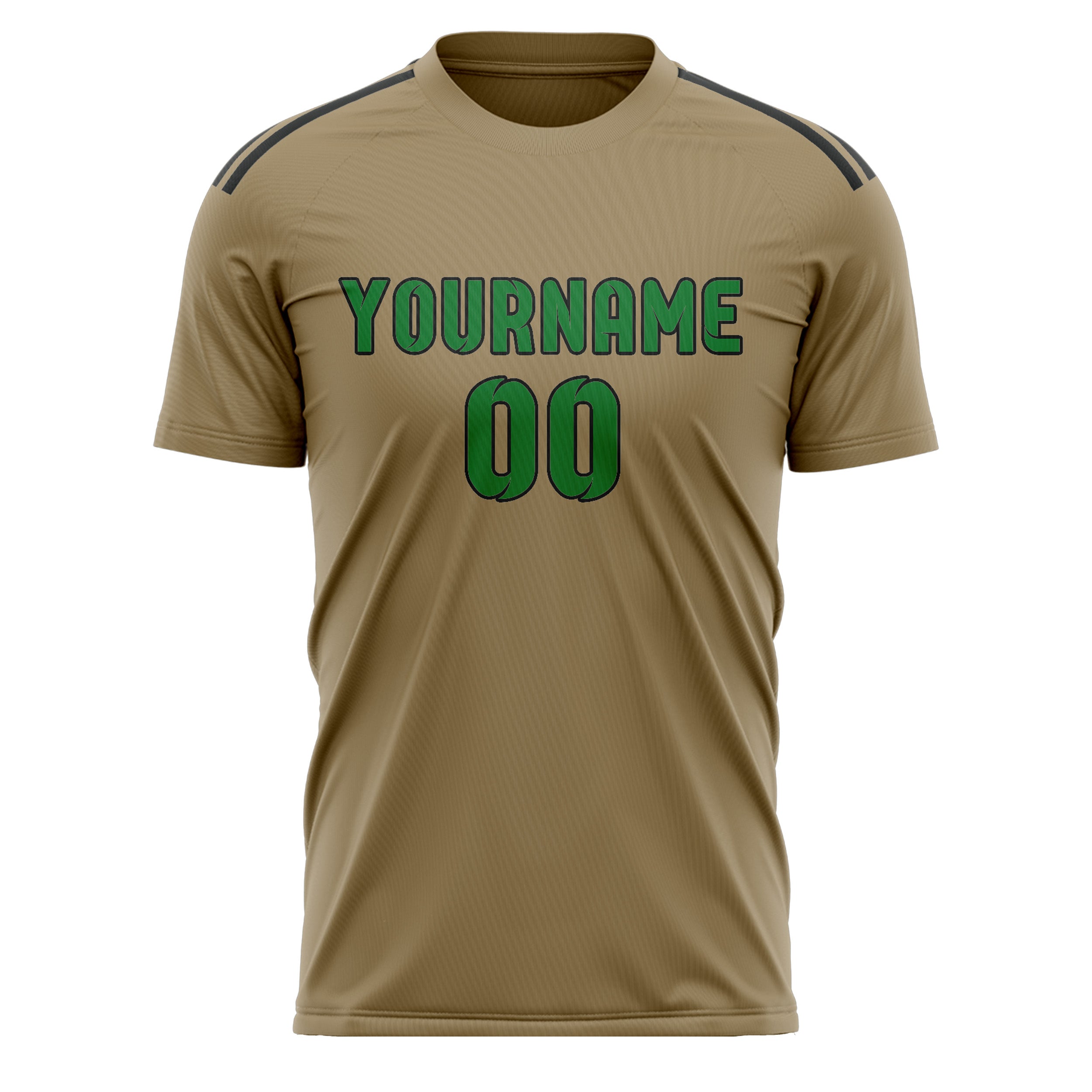 Custom Light Khaki Emerald Green Soccer Jersey
