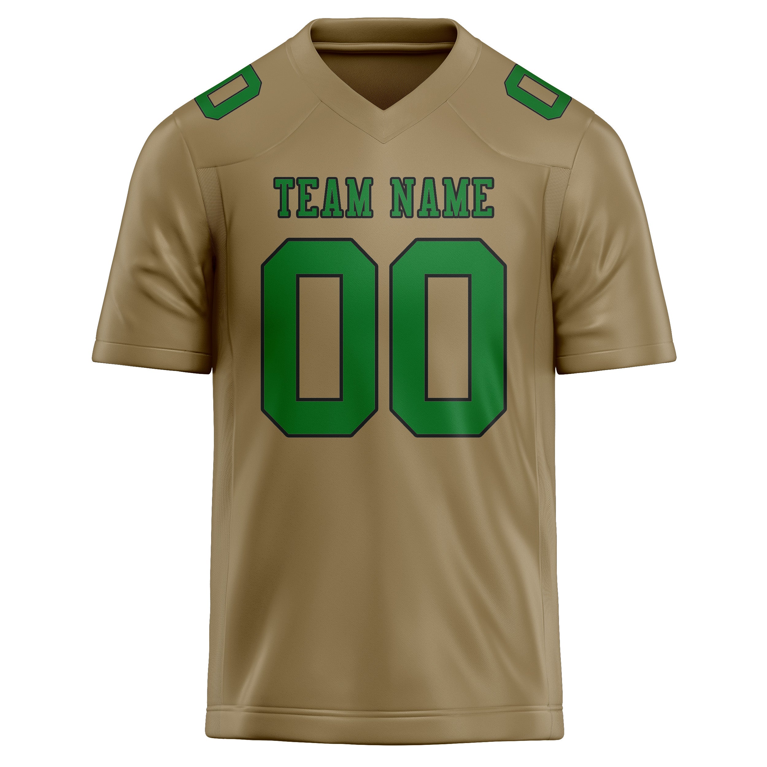 Custom Light Khaki Emerald Green Football Jersey