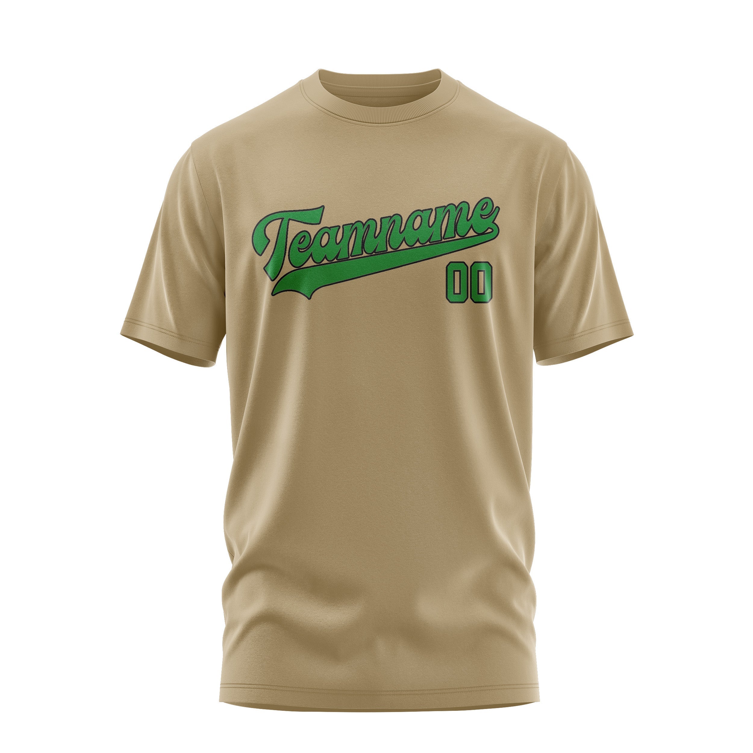 Custom Light Khaki Emerald Green T-Shirt