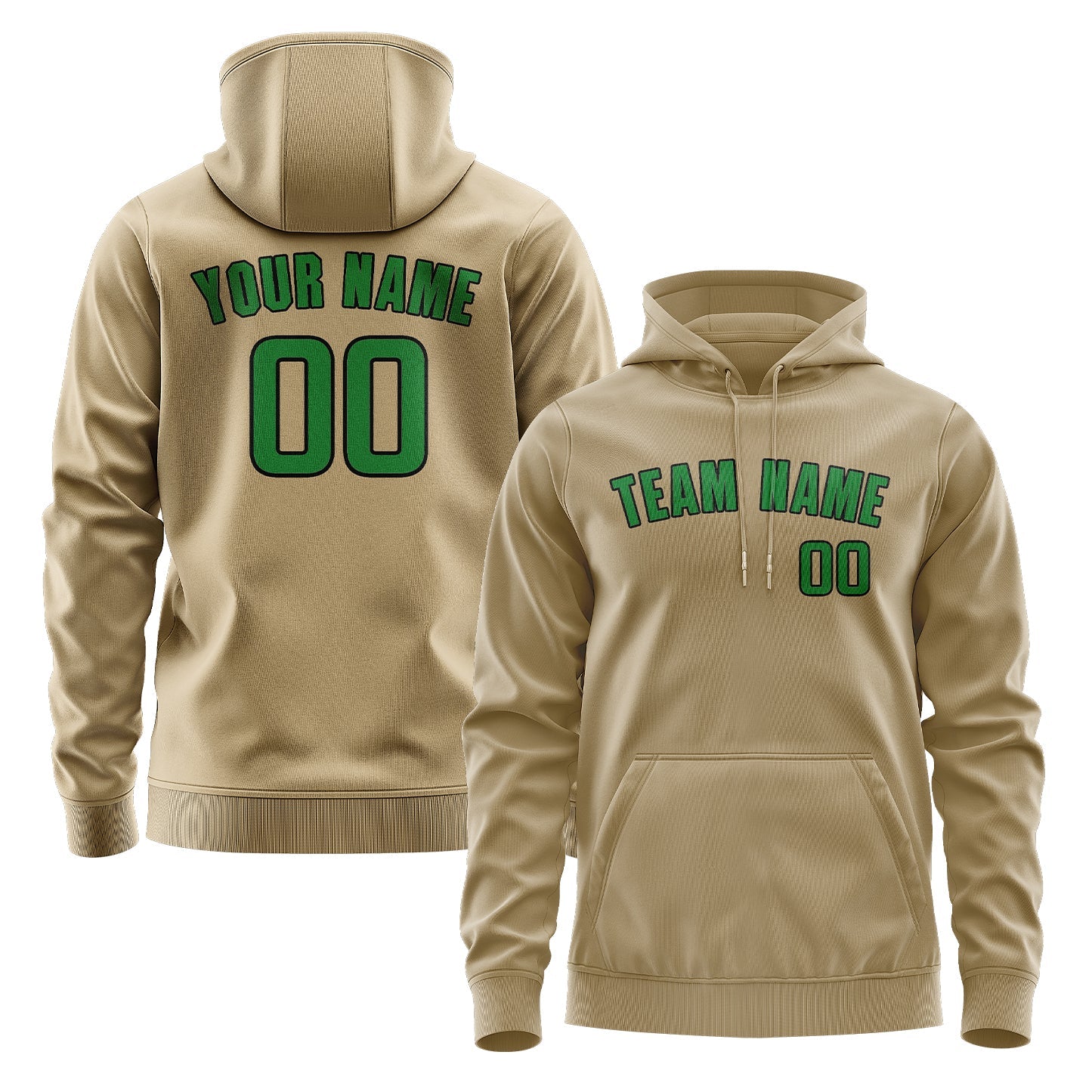 Custom Light Khaki Emerald Green Hoodie