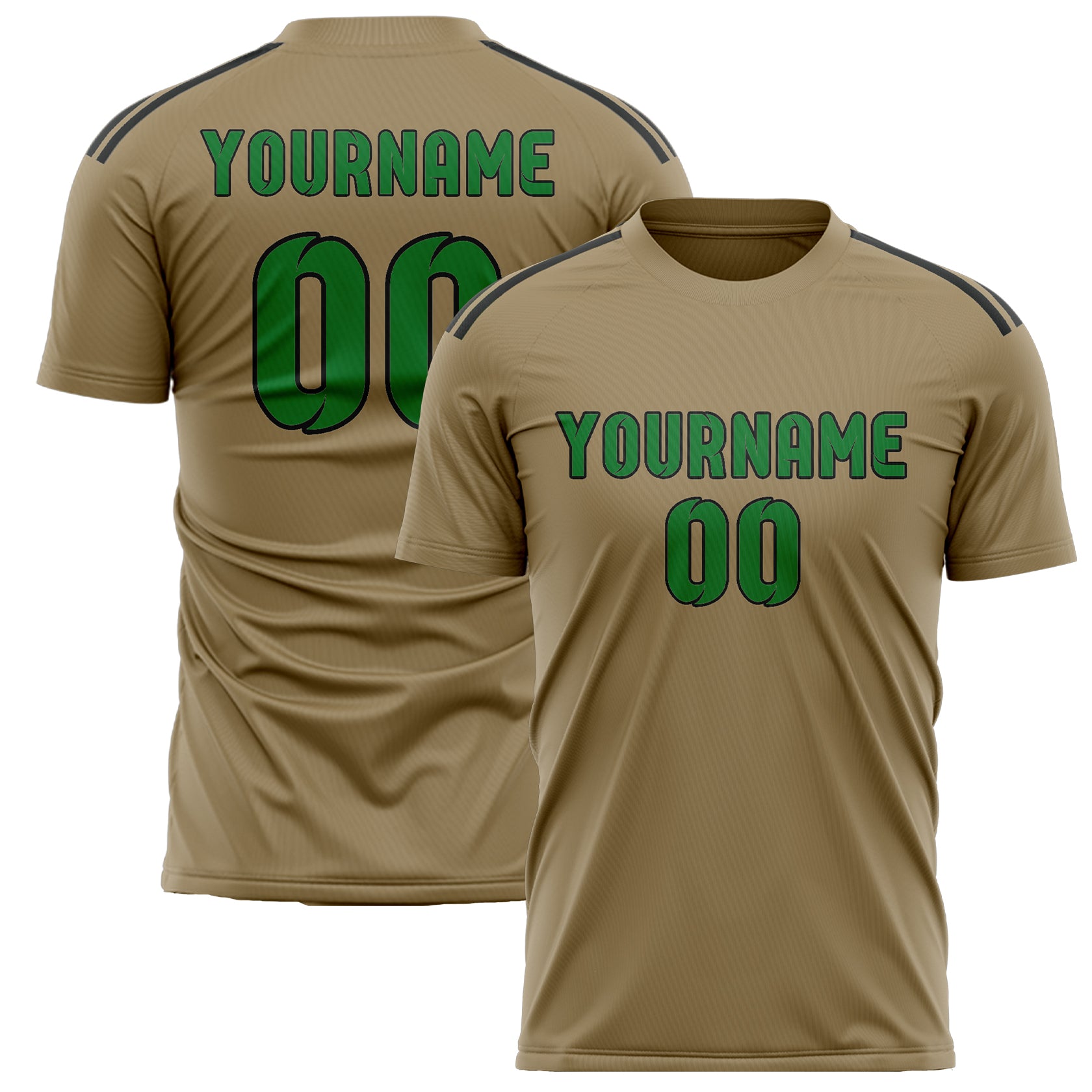 Custom Light Khaki Emerald Green Soccer Jersey