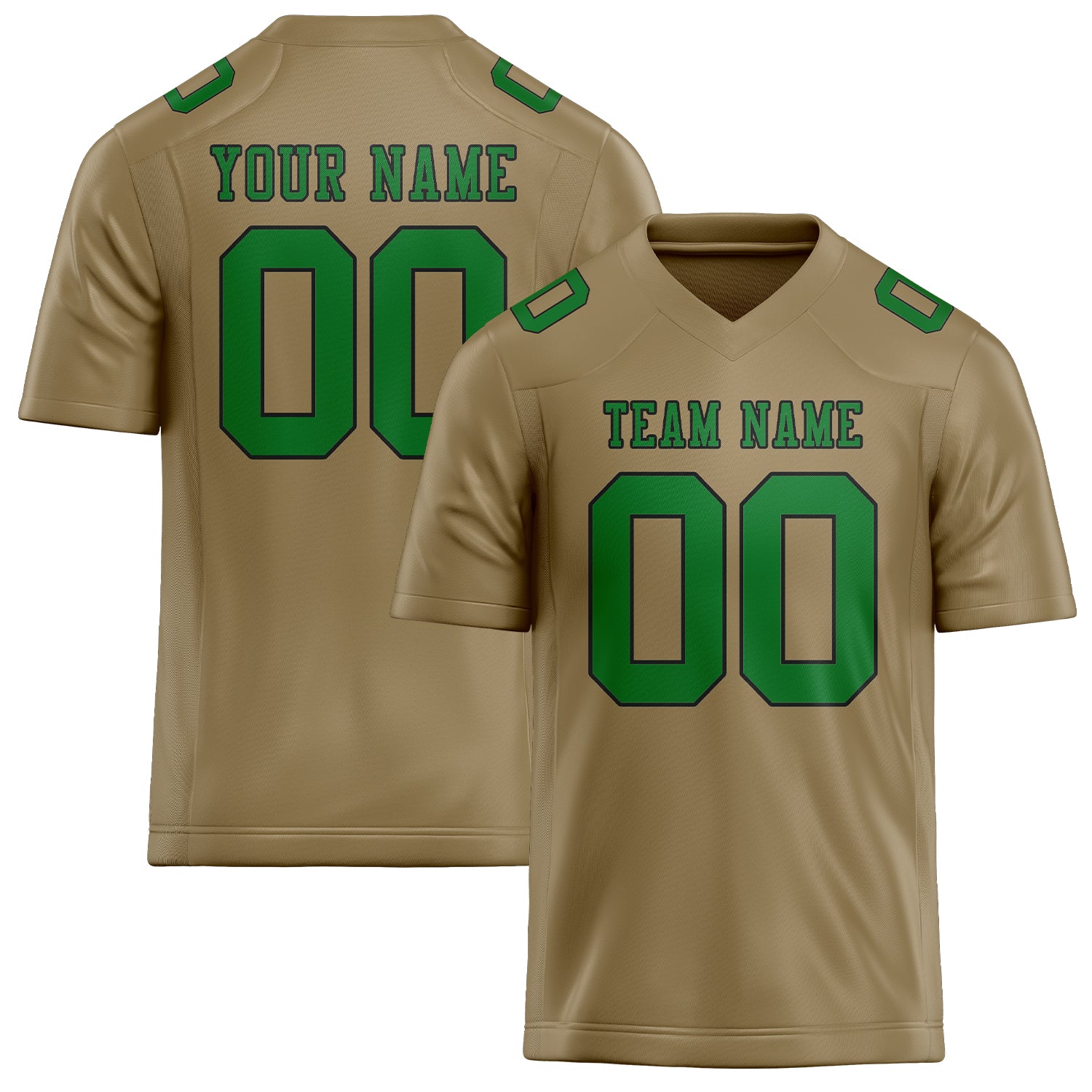 Custom Light Khaki Emerald Green Football Jersey