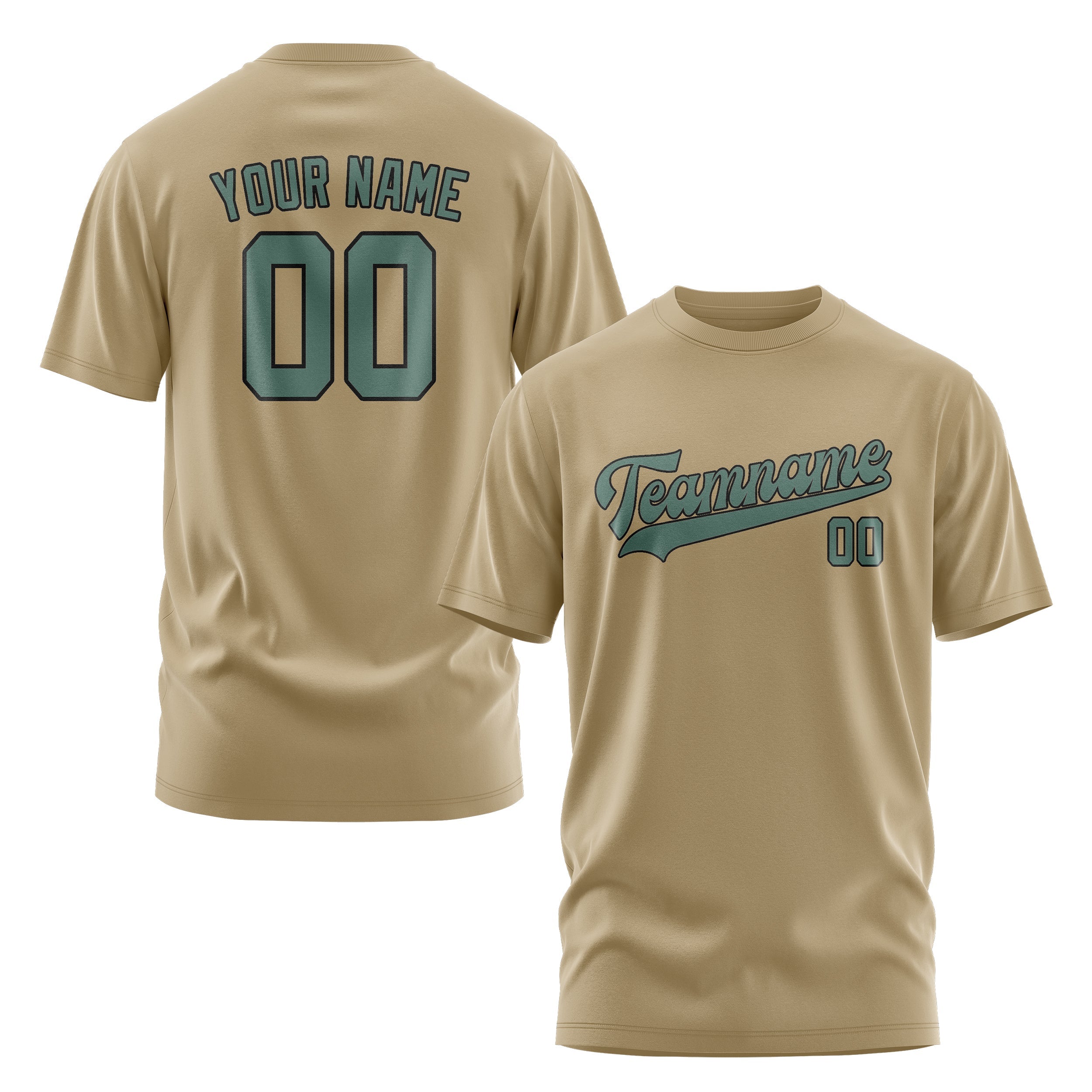 Custom Light Khaki Blue Green T-Shirt