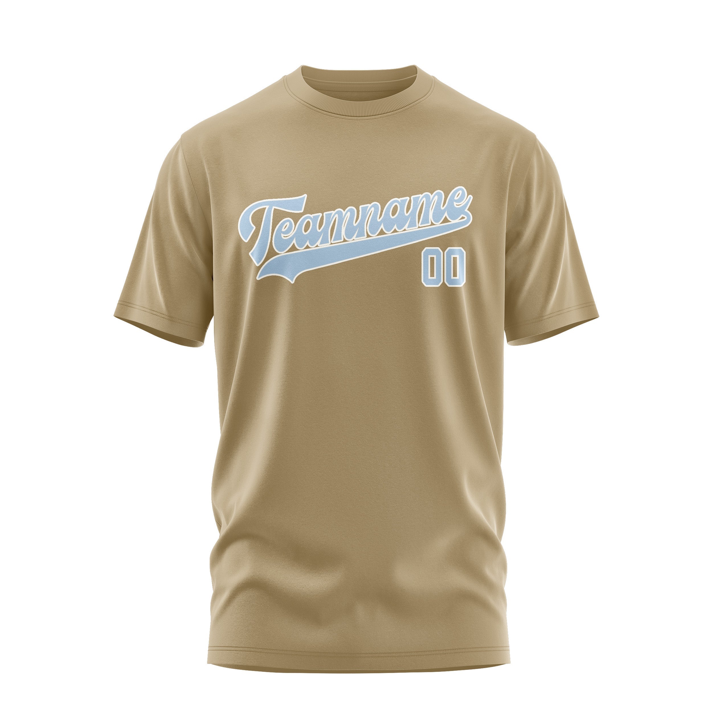 Custom Light Khaki Light Blue T-Shirt