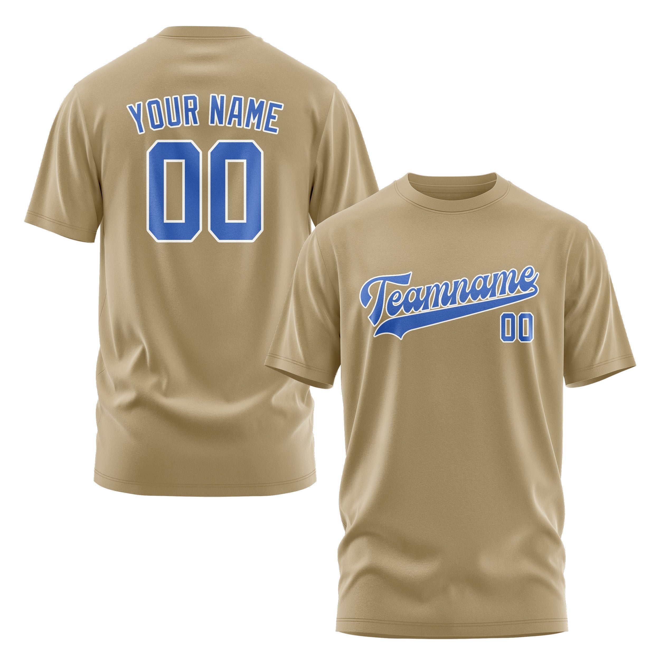 Custom Light Khaki Sky Blue T-Shirt