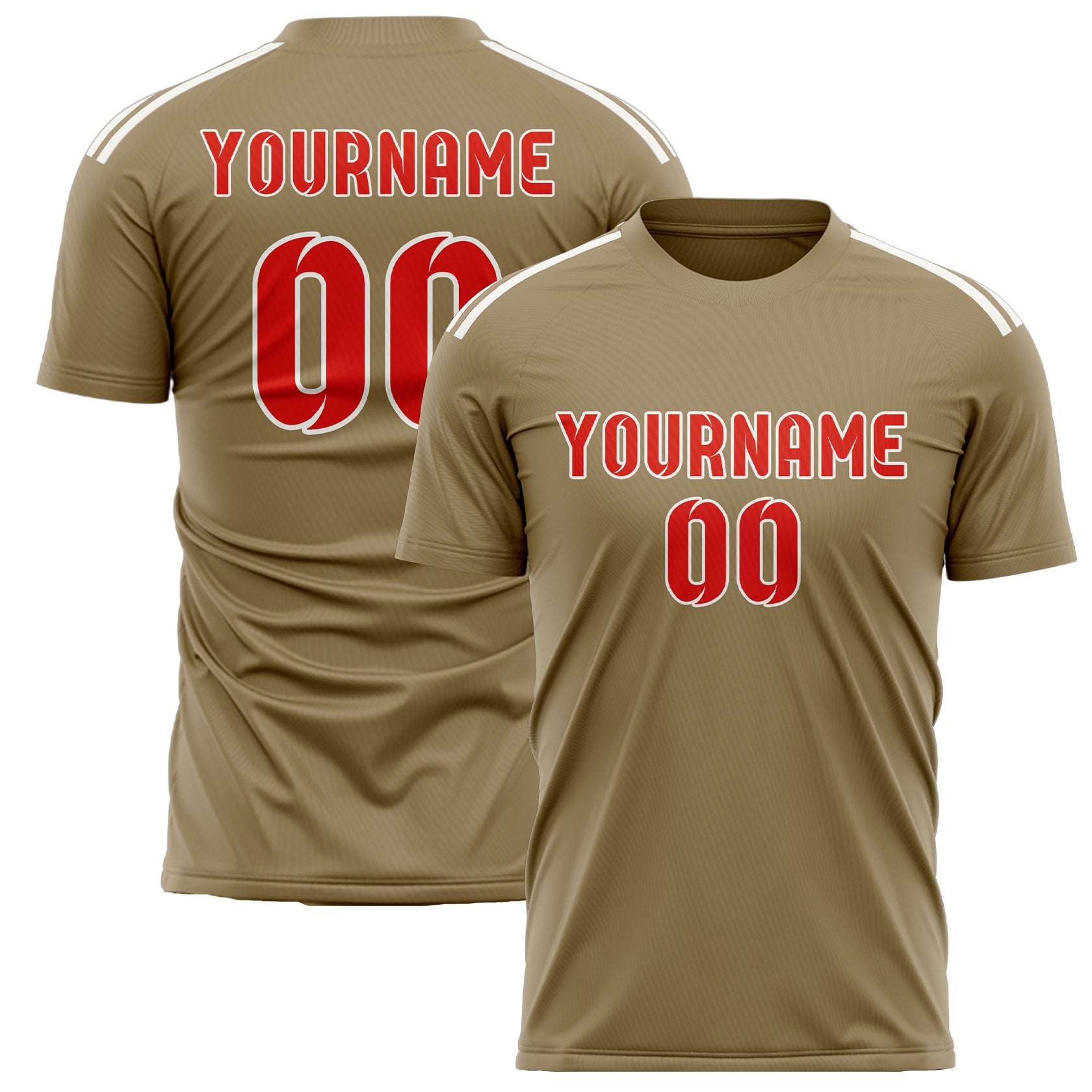 Custom Light Khaki Orange Red Soccer Jersey