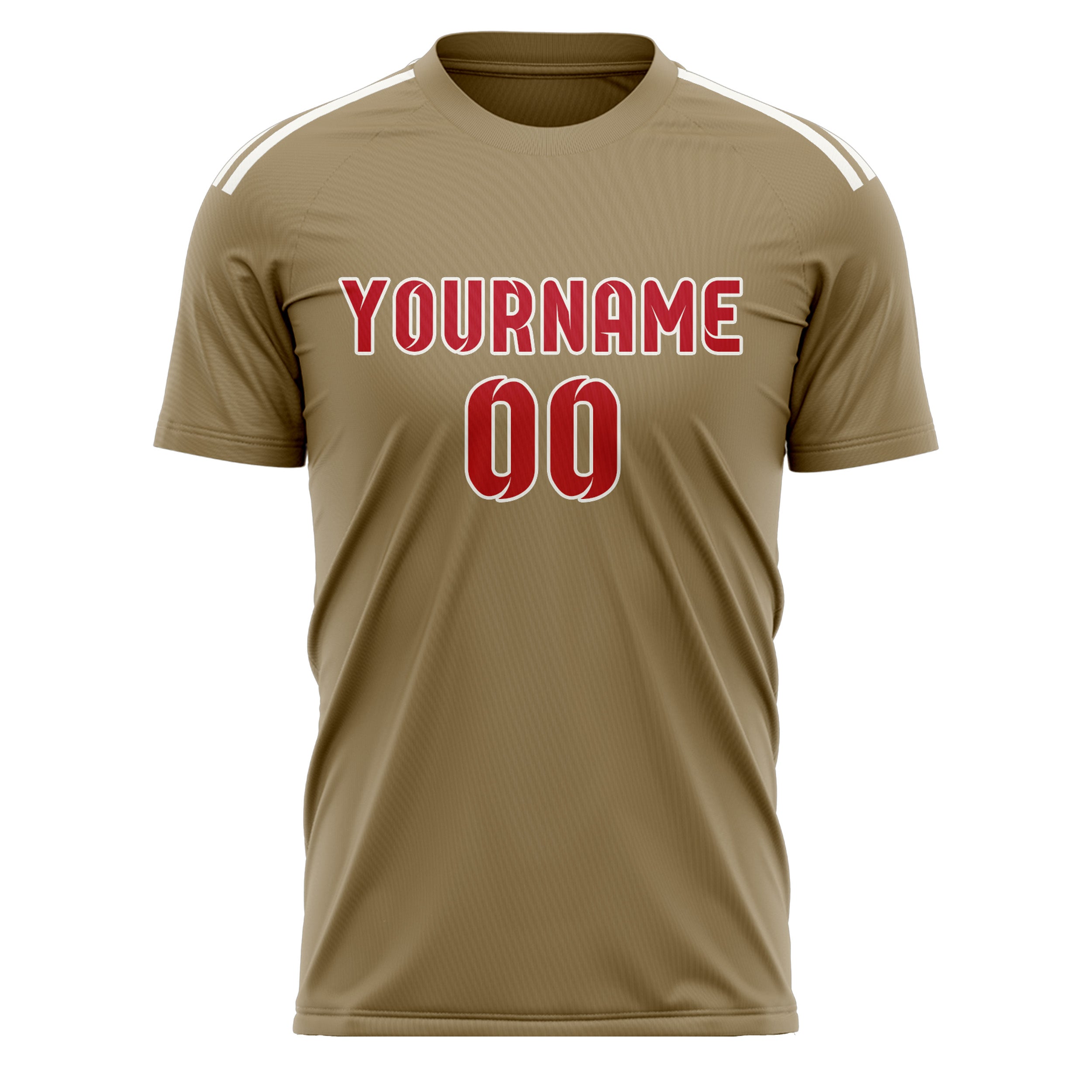 Custom Light Khaki Red Soccer Jersey