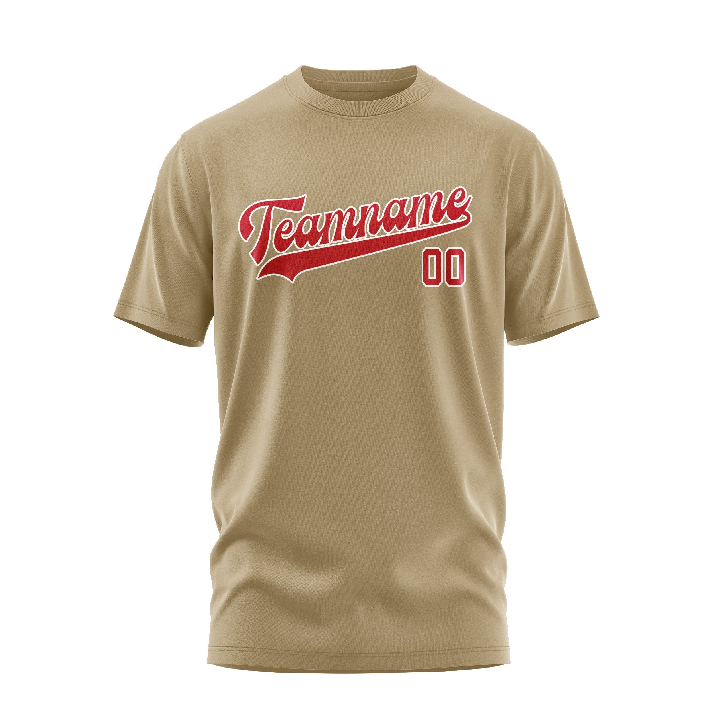 Custom Light Khaki Red T-Shirt