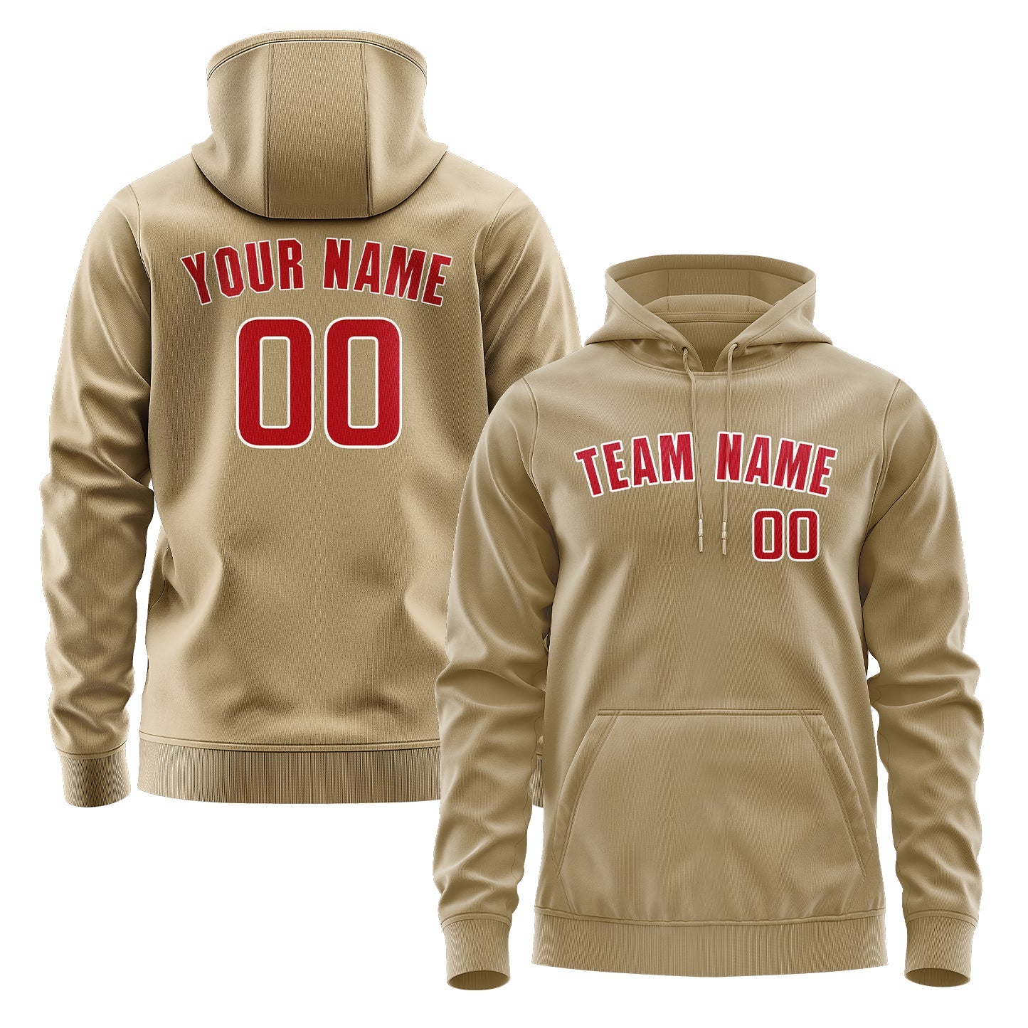 Custom Light Khaki Red Hoodie