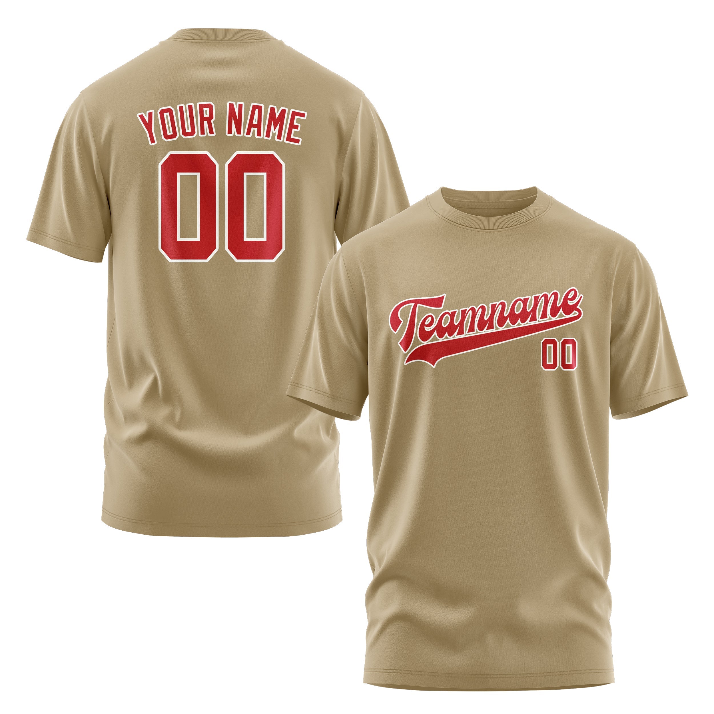 Custom Light Khaki Red T-Shirt