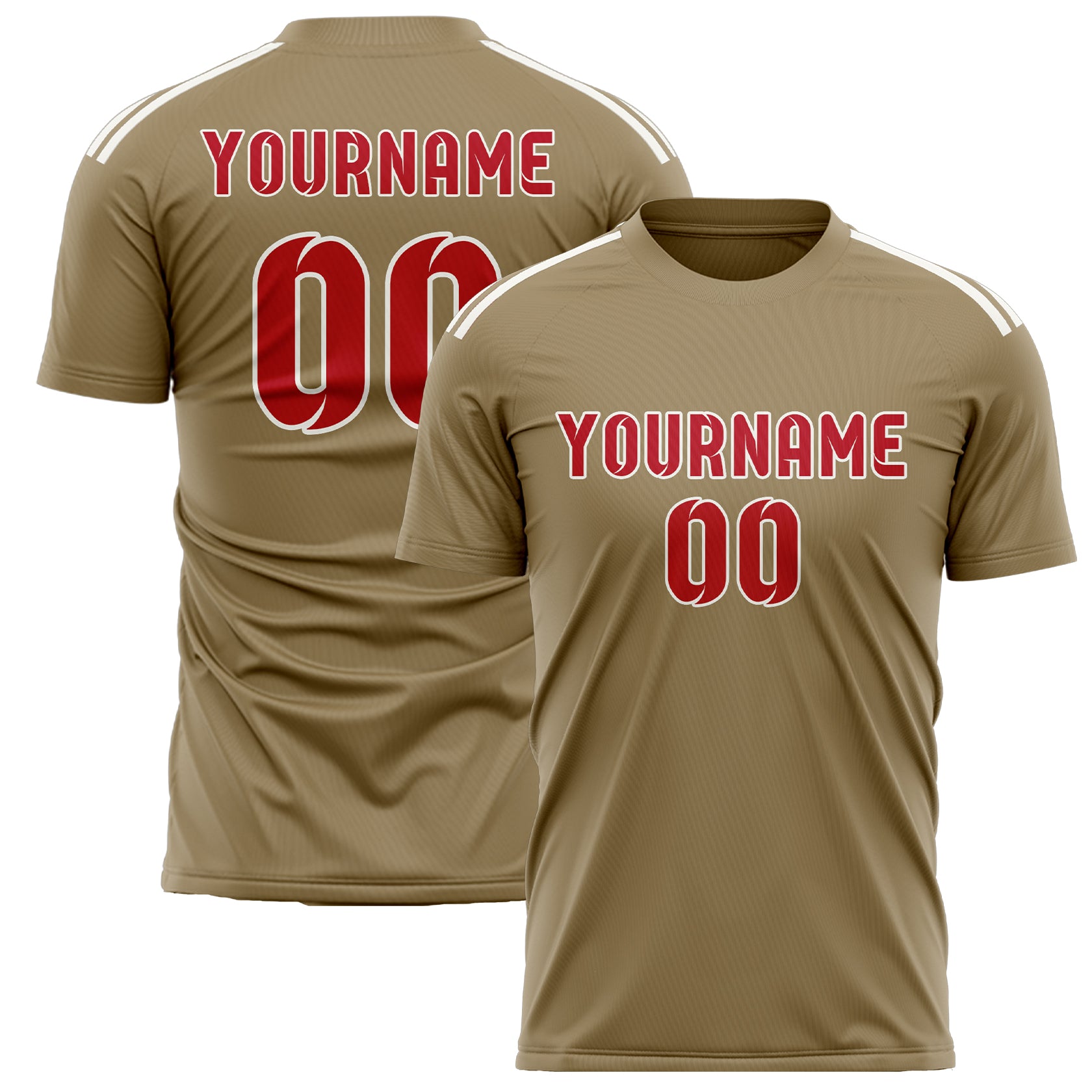Custom Light Khaki Red Soccer Jersey