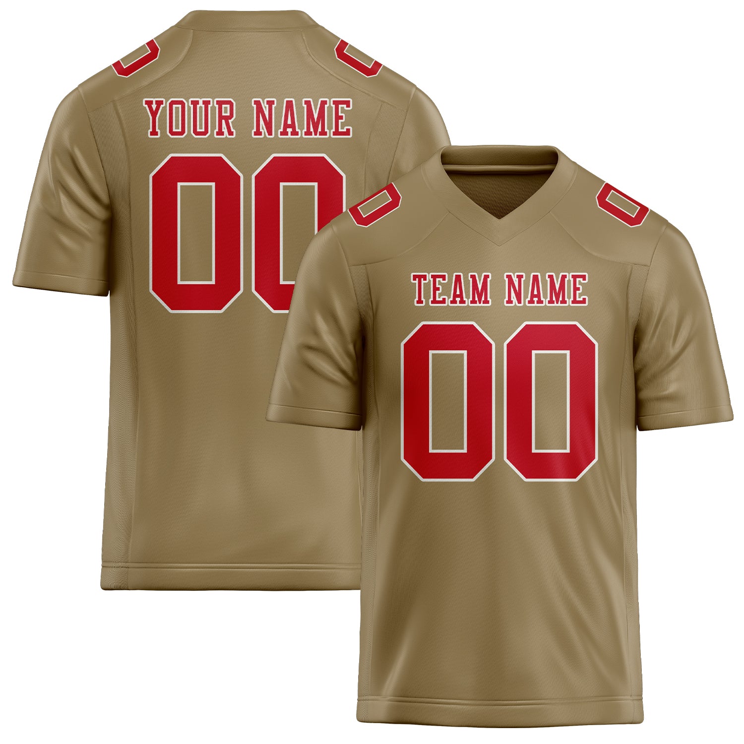 Custom Light Khaki Red Football Jersey
