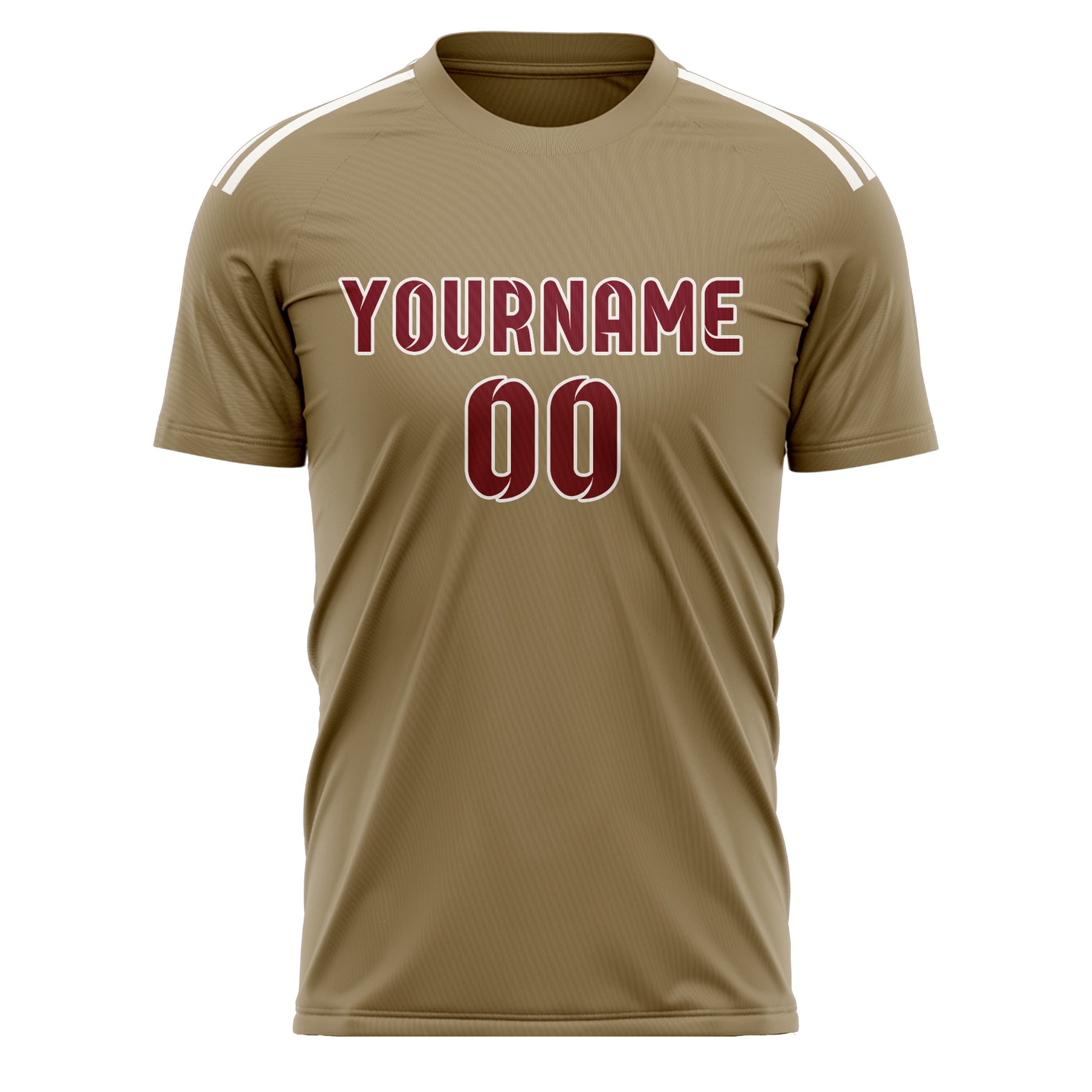 Custom Light Khaki Crimson Red Soccer Jersey