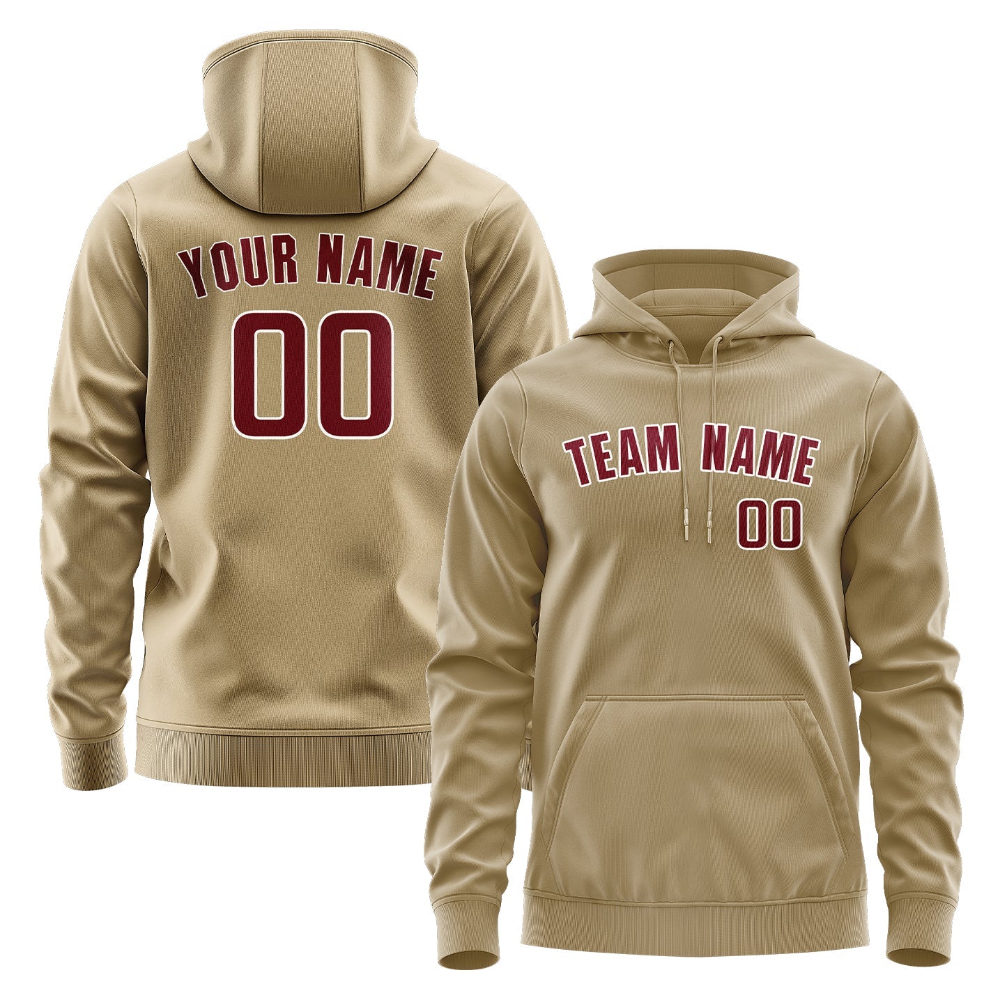 Custom Light Khaki Crimson Red Hoodie