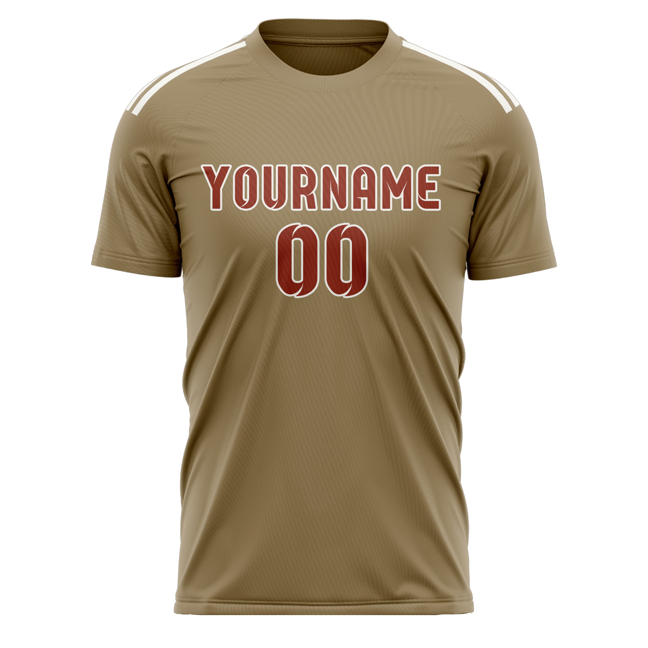 Custom Light Khaki Coral Red Soccer Jersey