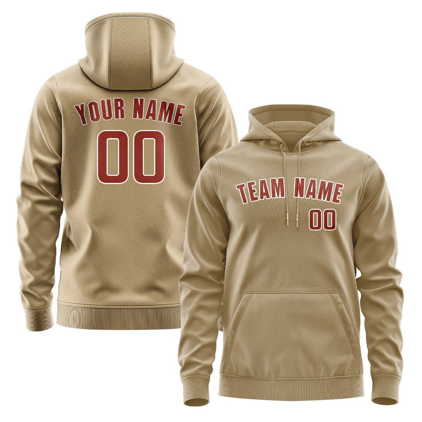 Custom Light Khaki Coral Red Hoodie