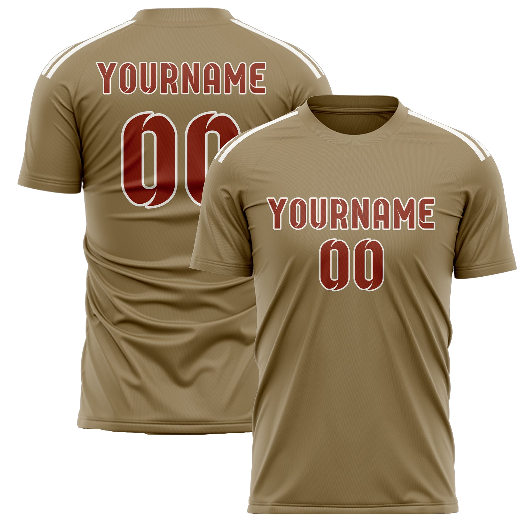 Custom Light Khaki Coral Red Soccer Jersey