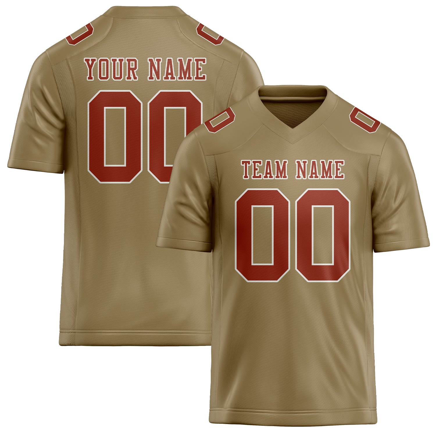Custom Light Khaki Coral Red Football Jersey