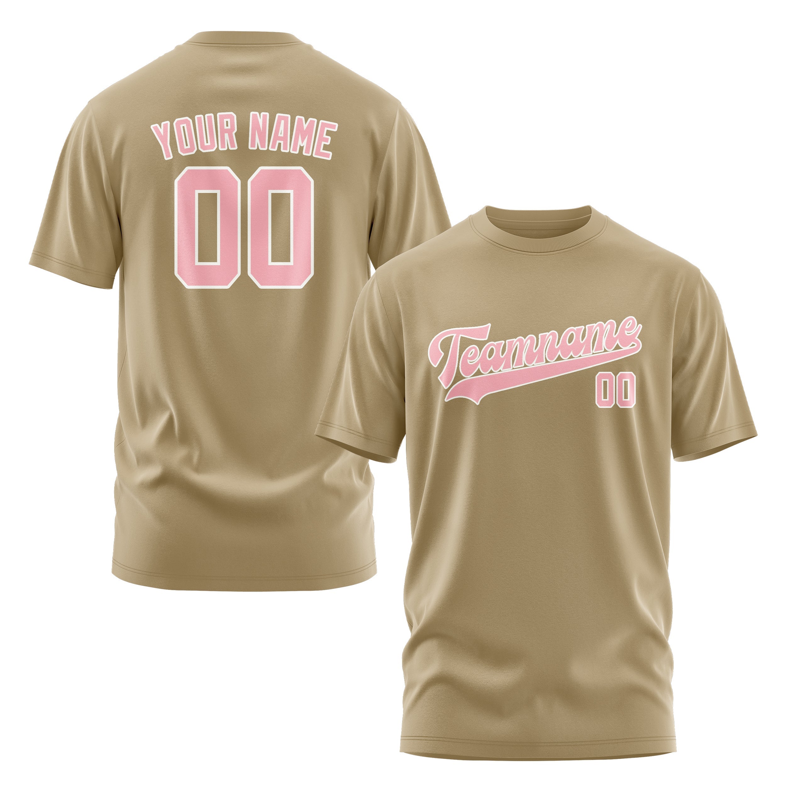 Custom Light Khaki Light Pink T-Shirt