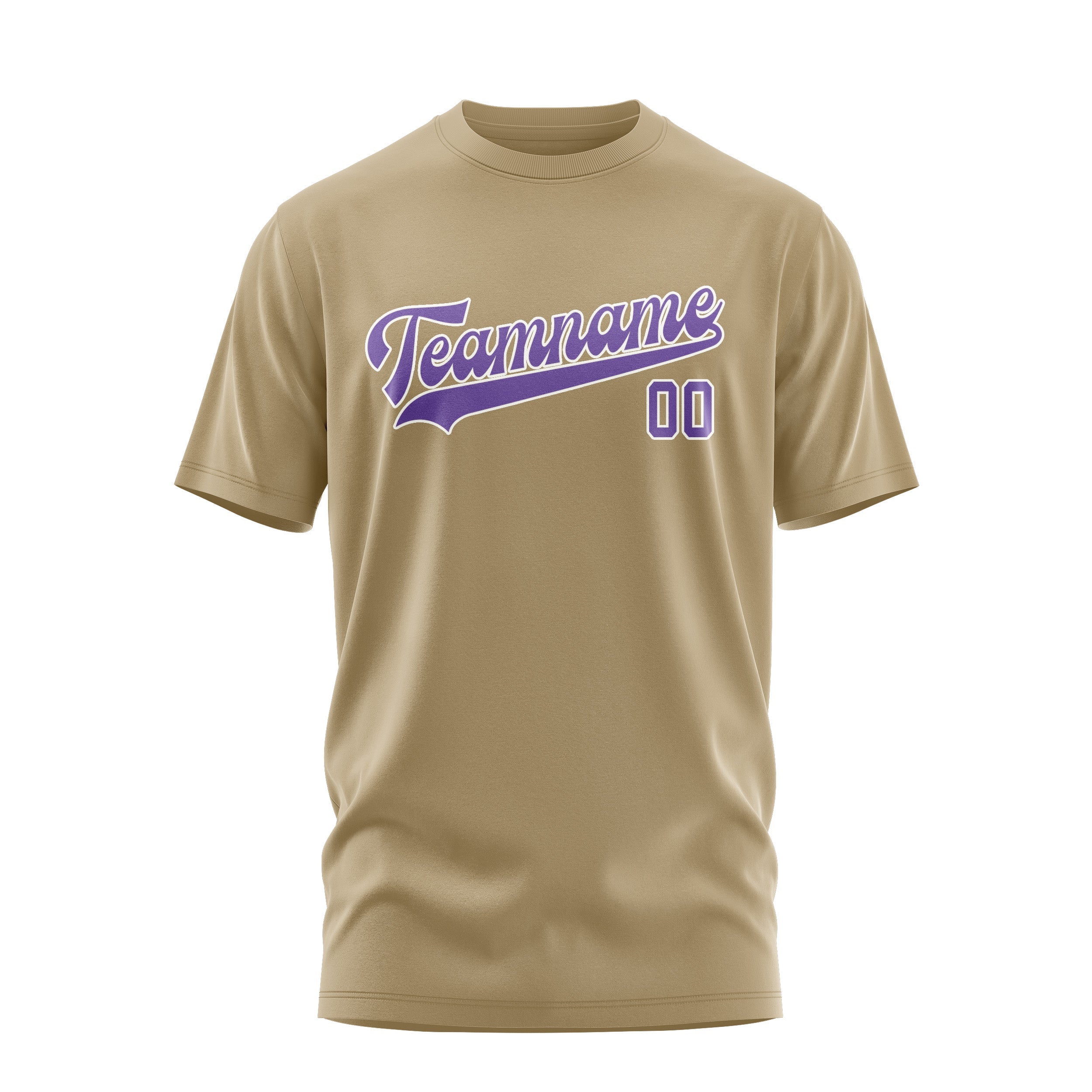 Custom Light Khaki Light Purple T-Shirt