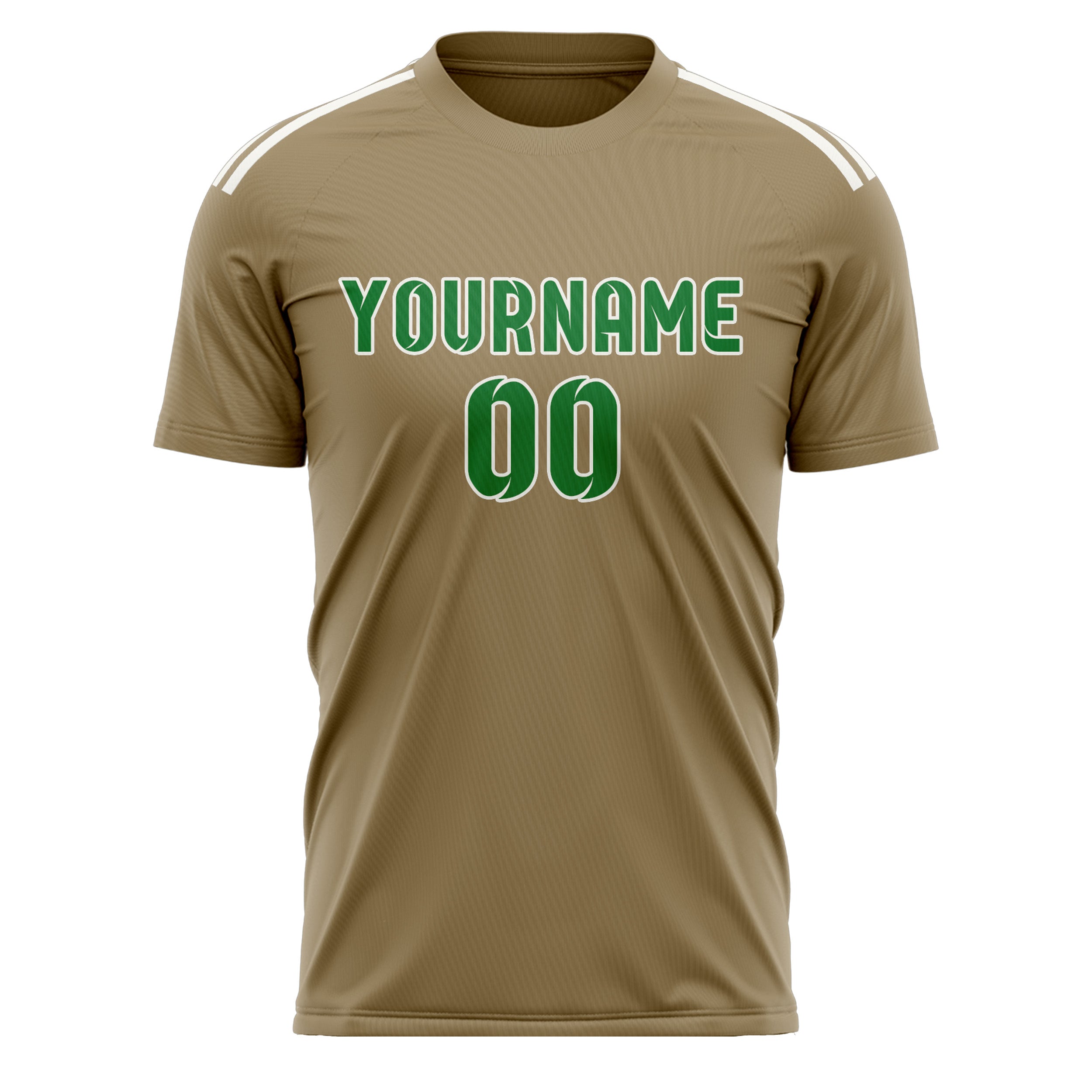 Custom Light Khaki Emerald Green Soccer Jersey