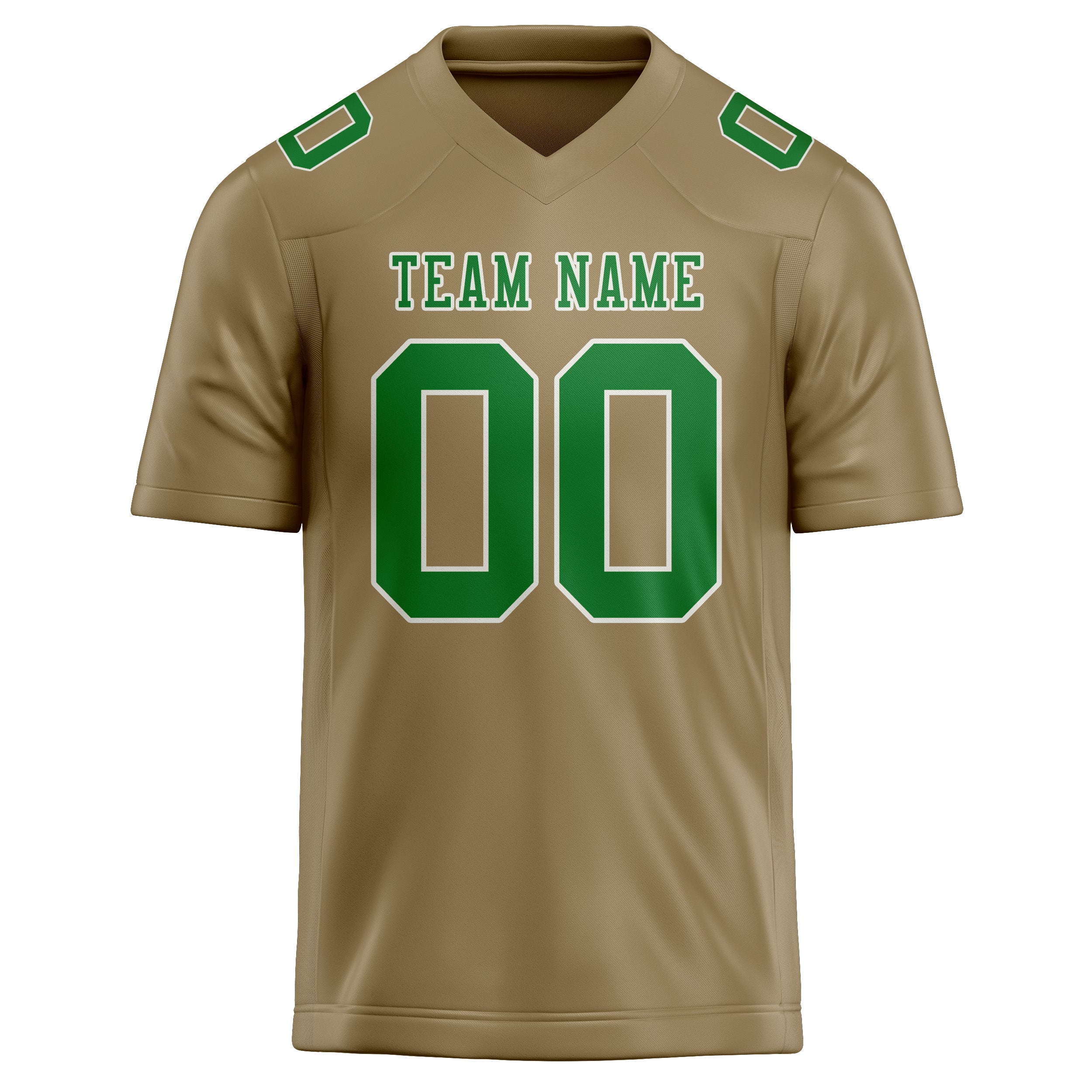 Custom Light Khaki Emerald Green Football Jersey