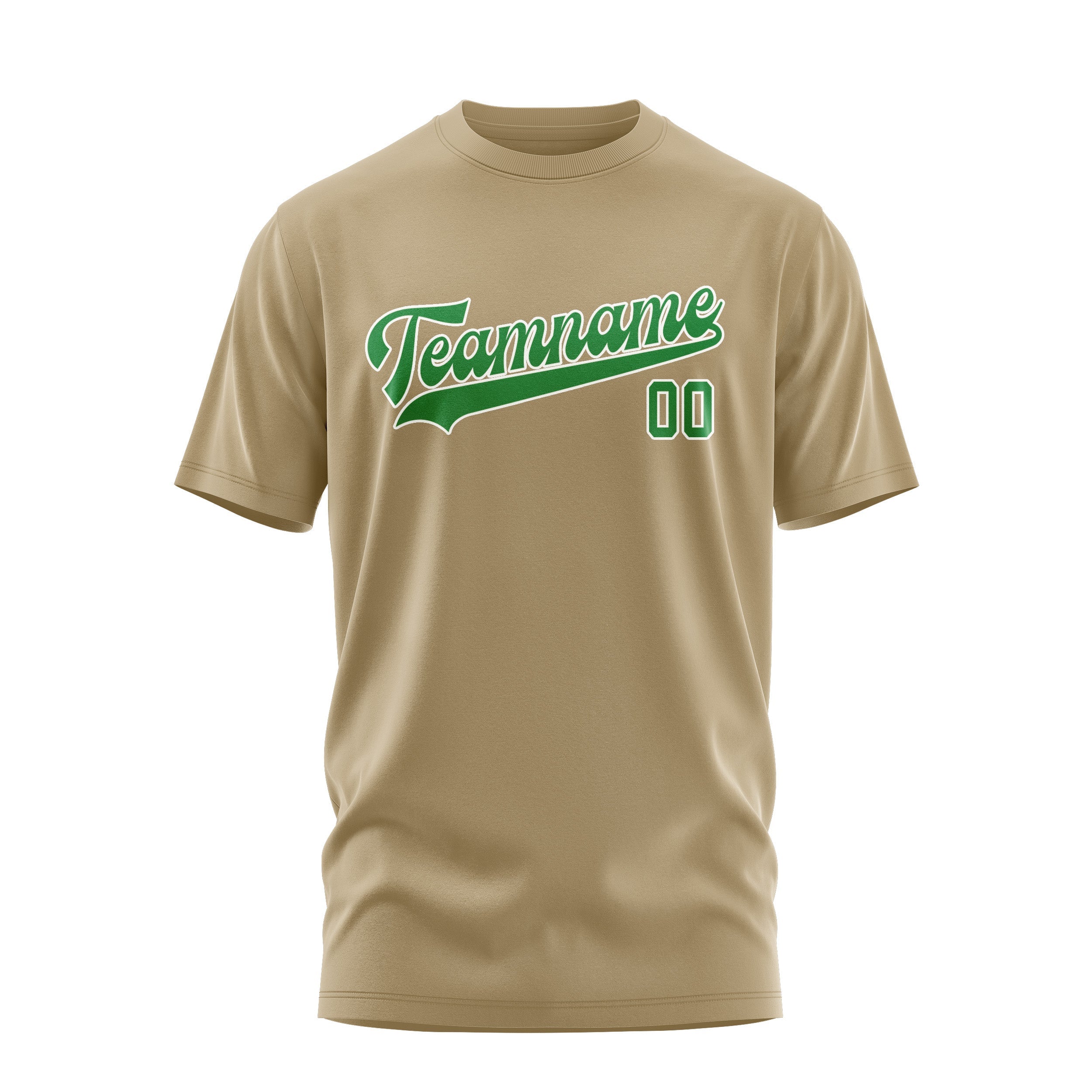 Custom Light Khaki Emerald Green T-Shirt