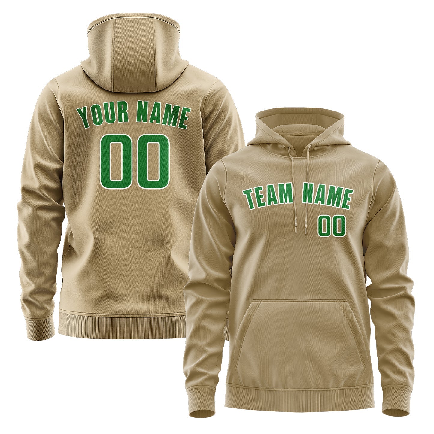 Custom Light Khaki Emerald Green Hoodie